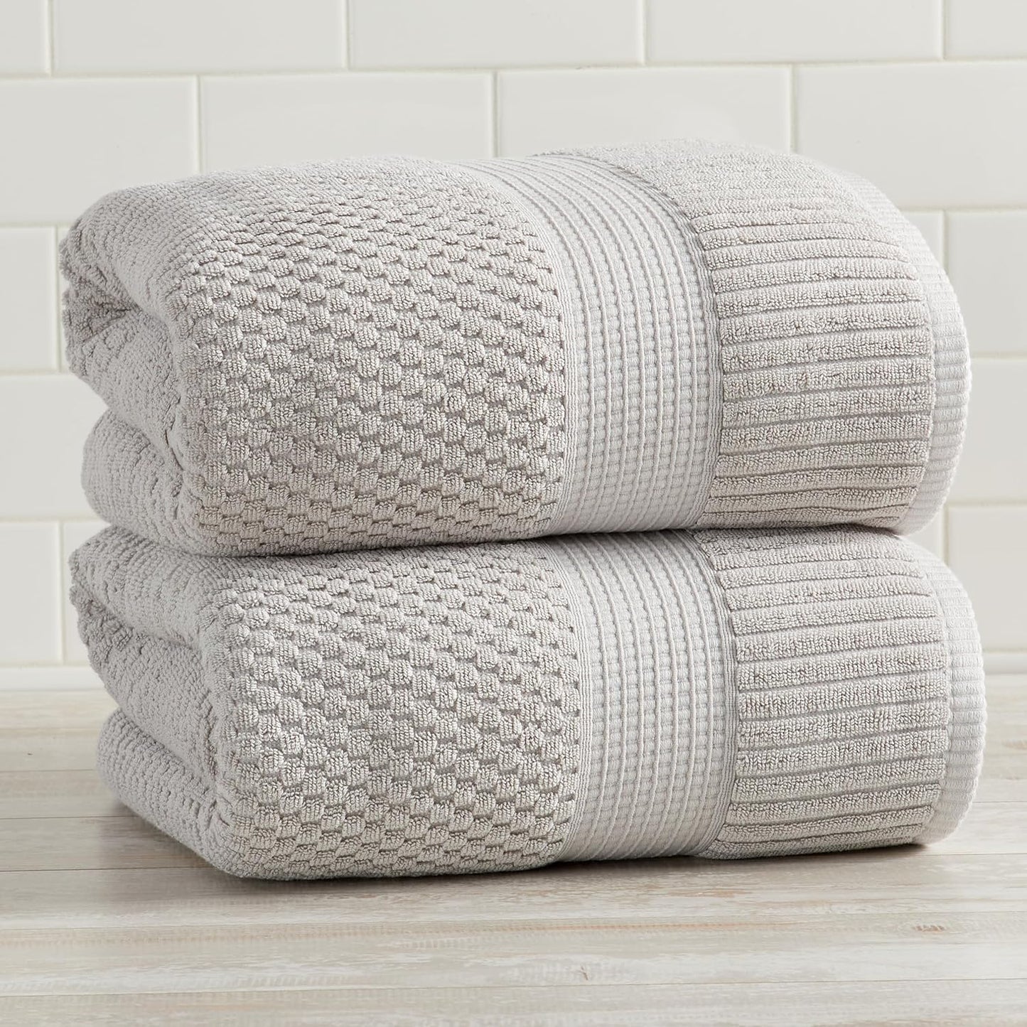 NY Loft 100% Cotton 2 Pack Bath Sheet Towel Set | Absorbent Quick-Dry Oversize Bath Towels | Textured and Durable Cotton | Quiet Grey
