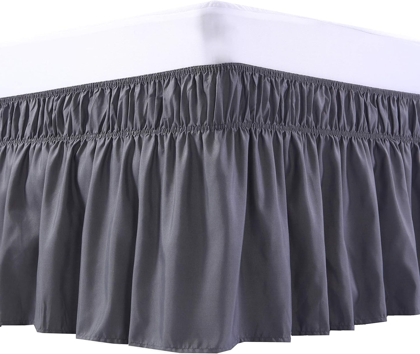 MEILA Wrap Around Bed Skirt Three Fabric Sides Elastic Dust Ruffled 24 Inch Tailored Drop,Easy to Install Fade Resistant-Dark Grey, Queen/King