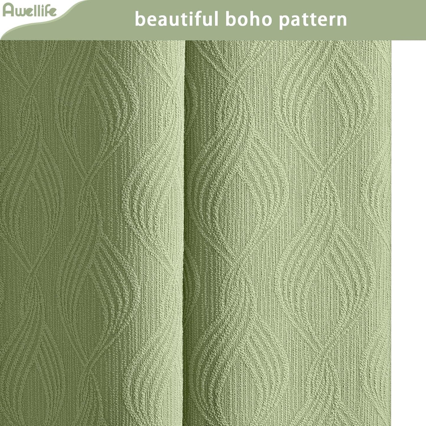 Awellife Modern Farmhouse Shower Curtains Sage Green for Bathroom Fabric Cotton Touch Bohemian Geometric Boho Minimalist Arch 72" L X 72" W