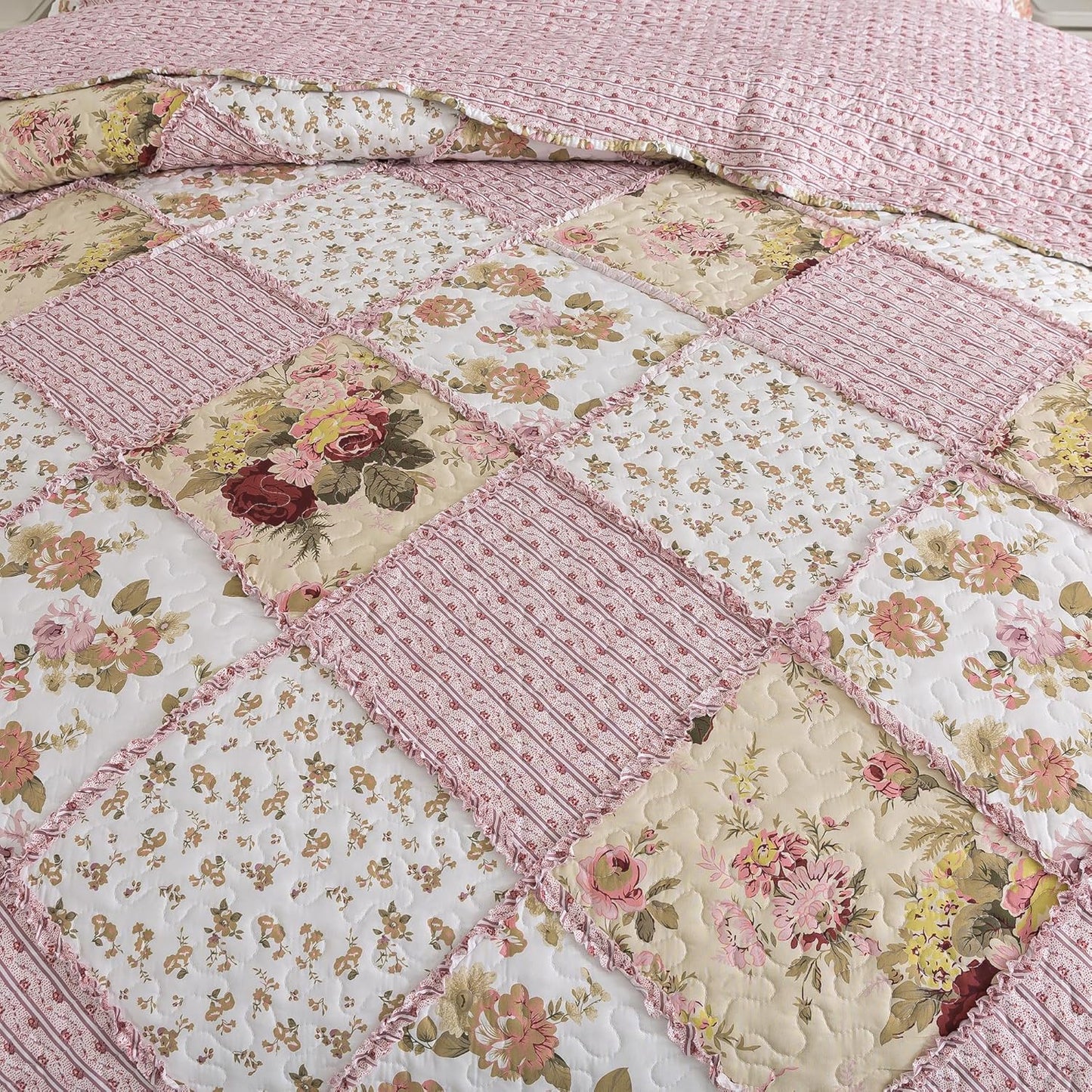 HoneiLife Queen Quilt Bedding Sets - Floral Quilt Bedding Sets 3-Piece 90x96, Lightweight Bedspreads Patchwork Coverlet Rustic Bedding Set All Season Quilts