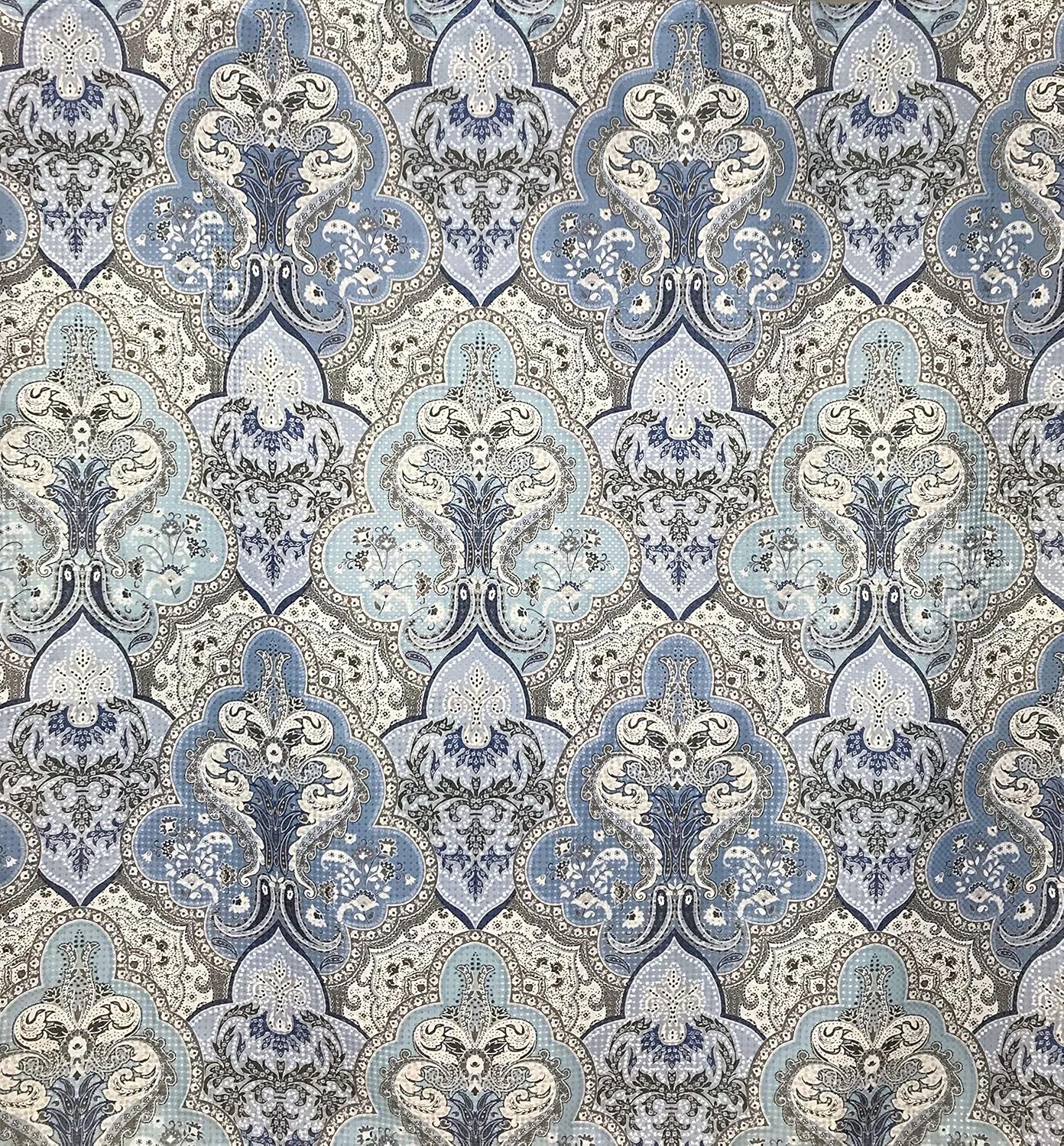 Decorative Blue & Silver Grey Gray Boho Fabric Shower Curtain, Modern Farmhouse for Vintage Rustic Bathroom Decor, Floral Victorian, 72 x 70