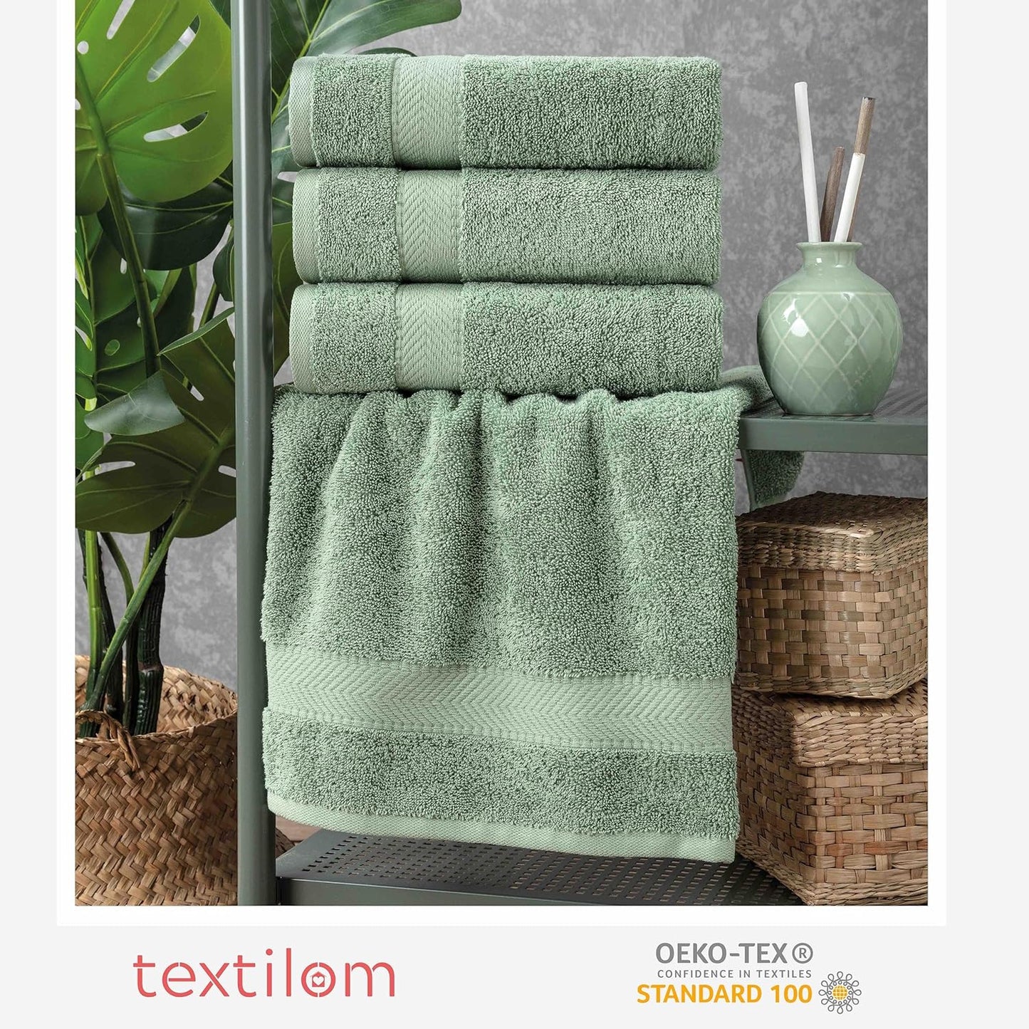 TEXTILOM Bath Towel Set – Hotel and Spa Quality & Soft & Absorbent & Quick Dry Bath Towels for Bathroom – 100% Turkish Cotton Bathroom Towels Set of 4 (27 x 54 inches)- Green