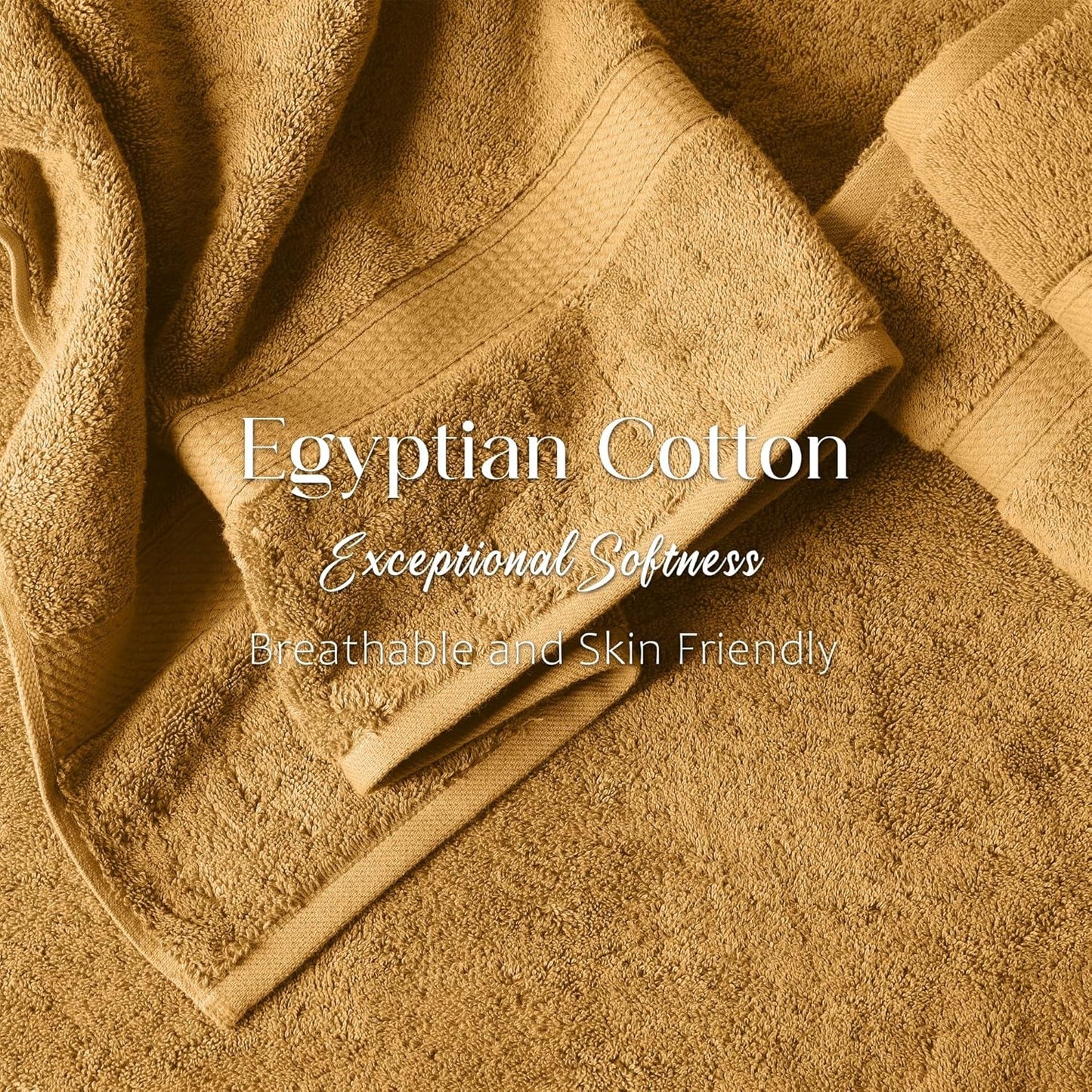 Superior Egyptian Cotton Pile 8-Piece Towel Set, Includes 2 Bath, 2 Hand, 4 Face Towel/Washcloth, Heavyweight, Ultra Soft Luxury Towels, Thick Plush Essentials, Guest Bath, Spa, Hotel Bathroom, Gold