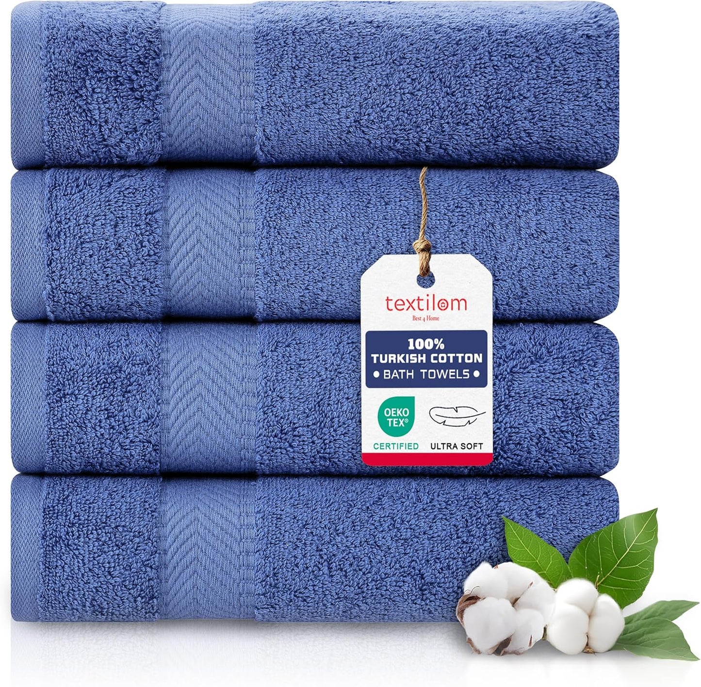 TEXTILOM Bath Towel Set – Hotel and Spa Quality & Soft & Absorbent & Quick Dry Bath Towels for Bathroom – 100% Turkish Cotton Bathroom Towels Set of 4 (27 x 54 inches)- Navy