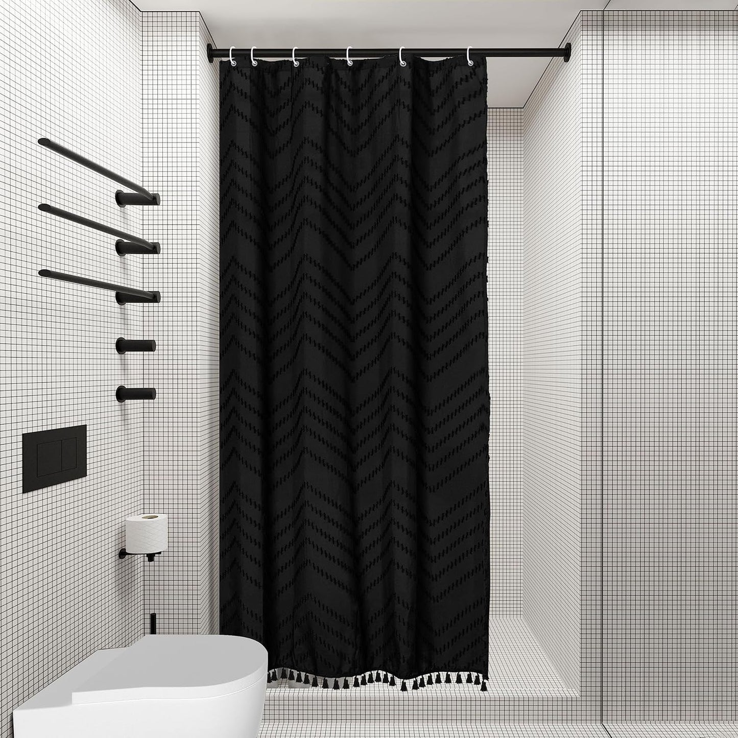 Stall Shower Curtain 36x72 Black Boho Shower Curtain Small Cloth Shower Curtains for Bathroom Decor