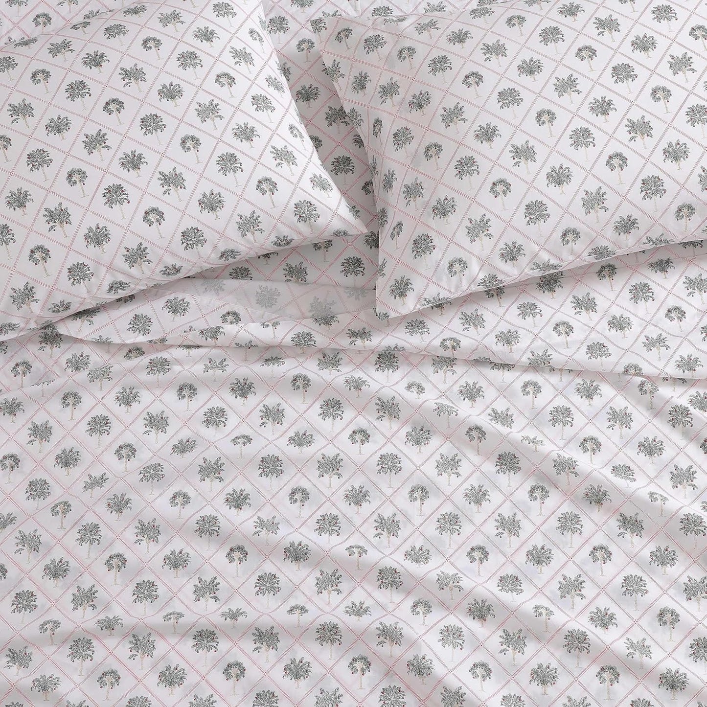 Tommy Bahama - King Size Sheet Set, Crisp & Cool Cotton Percale Bedding with a Smooth Lightweight Feel, 4 Piece Holiday Bed Sheets with Matching Pillowcases (Palm Tree Trellis Red)