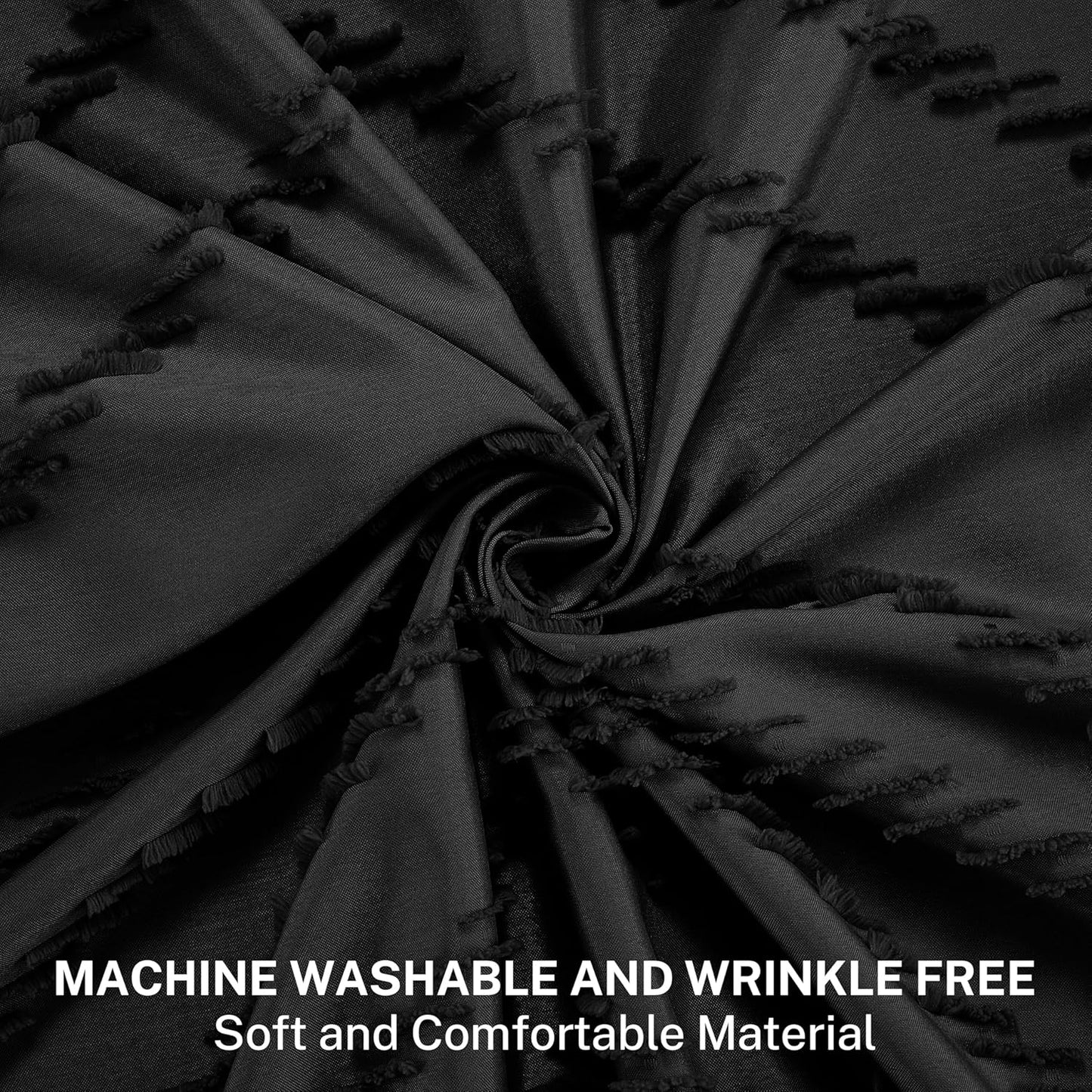 Boho Shower Curtain - Black Tassel Woven Fabric, 60 x 72 Tufted Chevron Striped Textured Modern Farmhouse Minimalist for Bathroom