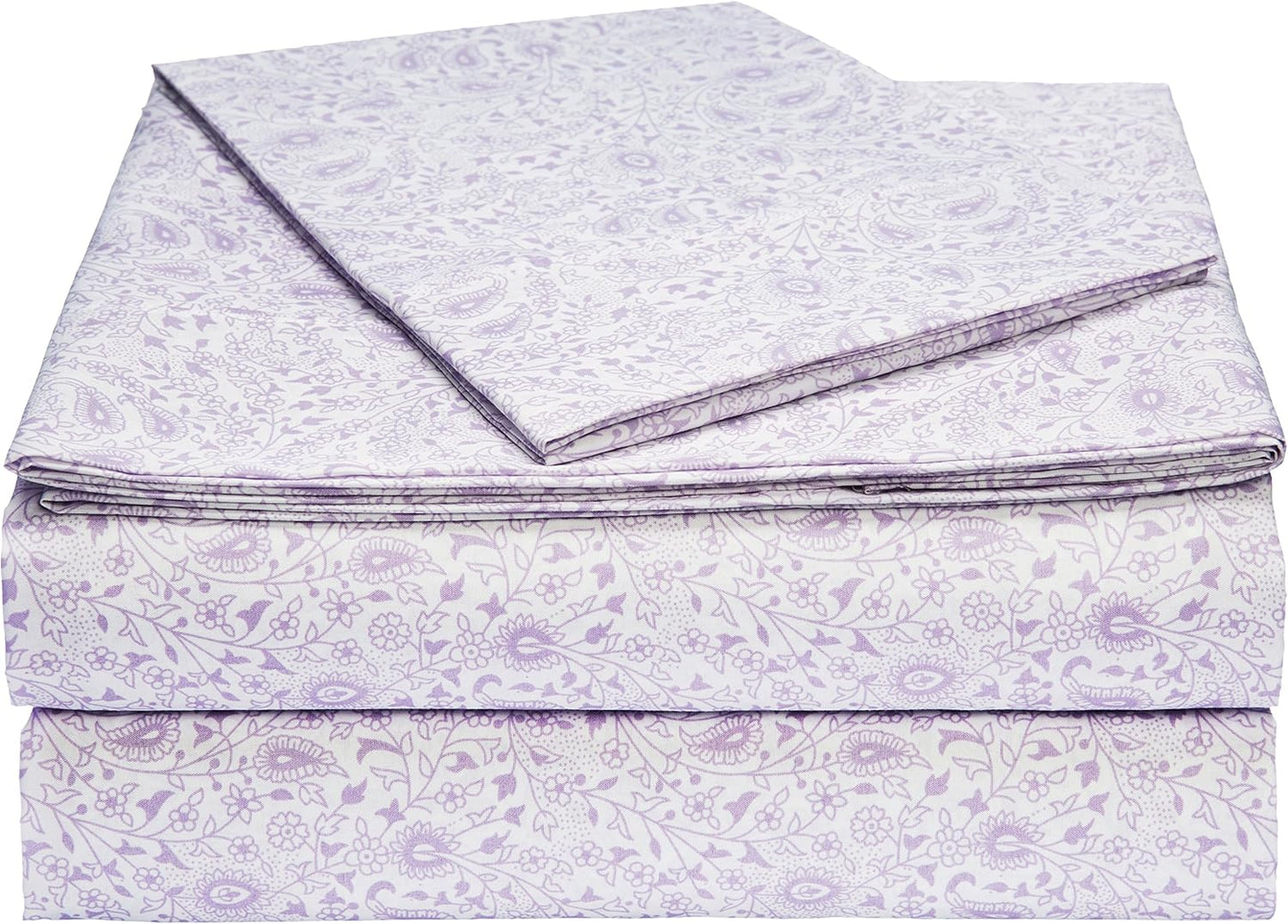 Amazon Basics Lightweight Super Soft Easy Care Microfiber Bed Sheet 3 Piece Set with 14" Deep Pockets - Twin XL, Lavender Paisley