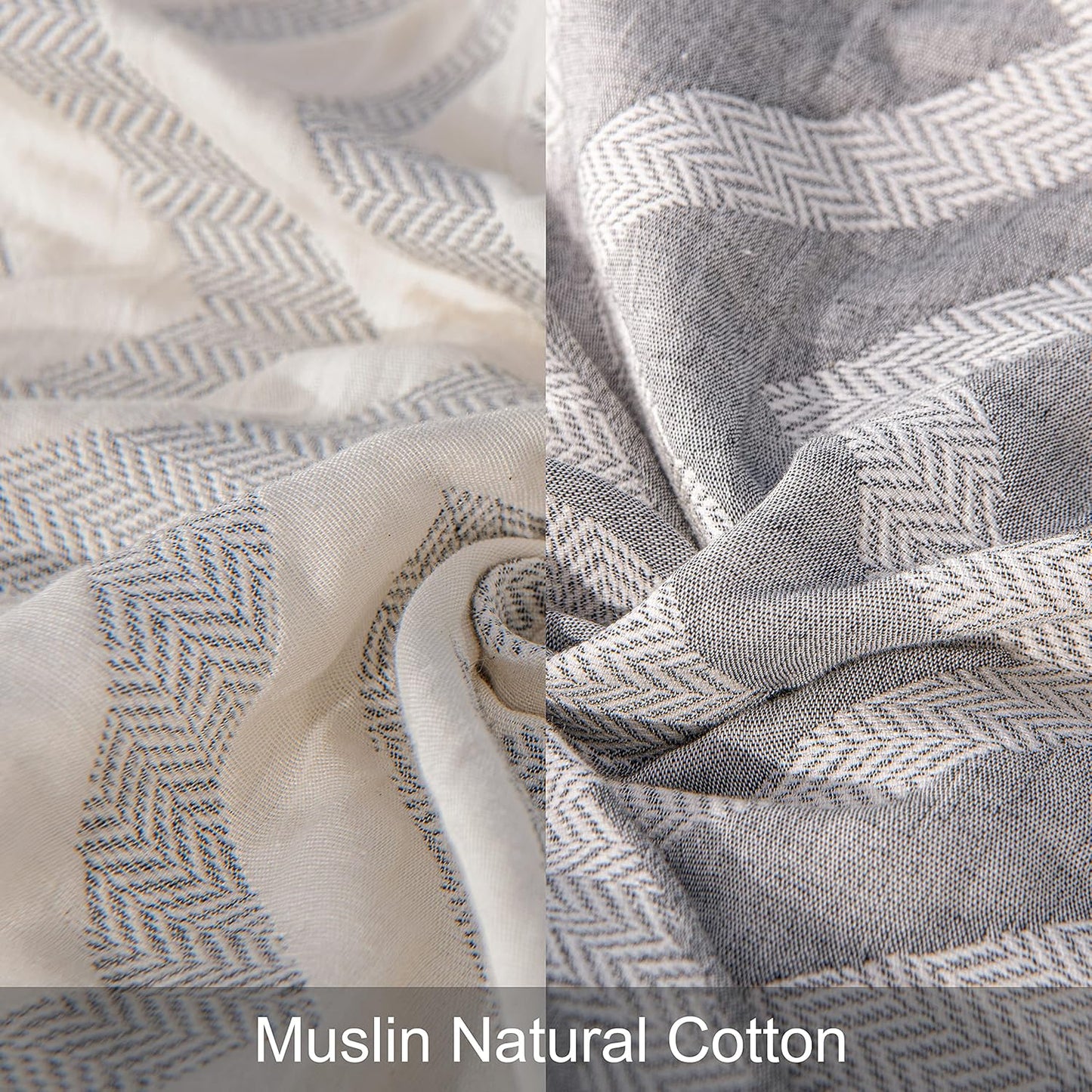 NTBAY 3 Layers Cotton Muslin 68x92 Twin Bed Blanket, Super Soft Breathable Thermal Yarn Dyed Quilt for Adults, Perfect Lightweight Blanket for Couch Sofa Bed All Seasons, Chevron