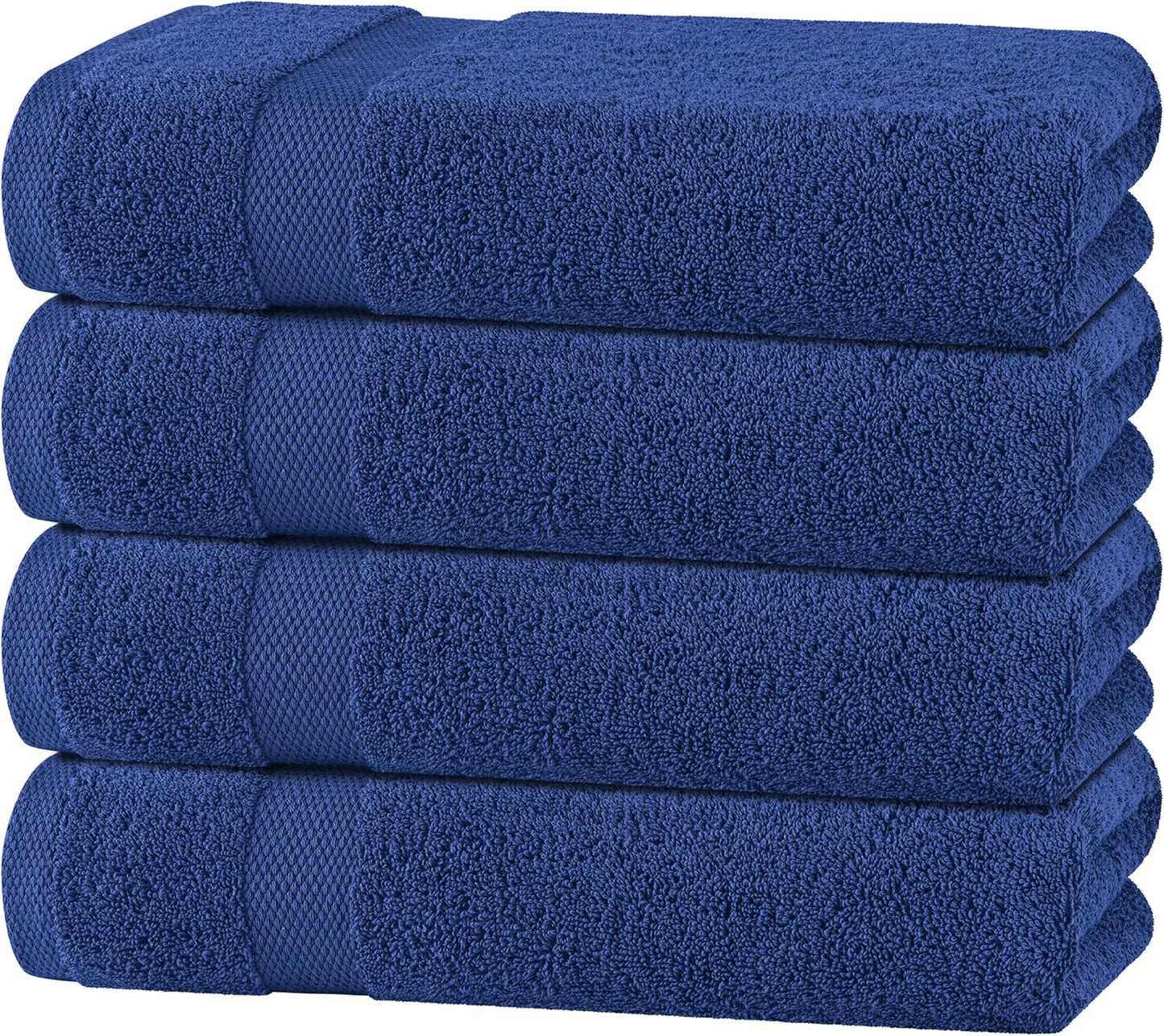 White Classic Navy Blue Bath Towels 27x54 Inch, Cotton Towel Set for Bathroom, Hotel, Gym, Spa, Soft Extra Absorbent Quick Dry 4 Pack