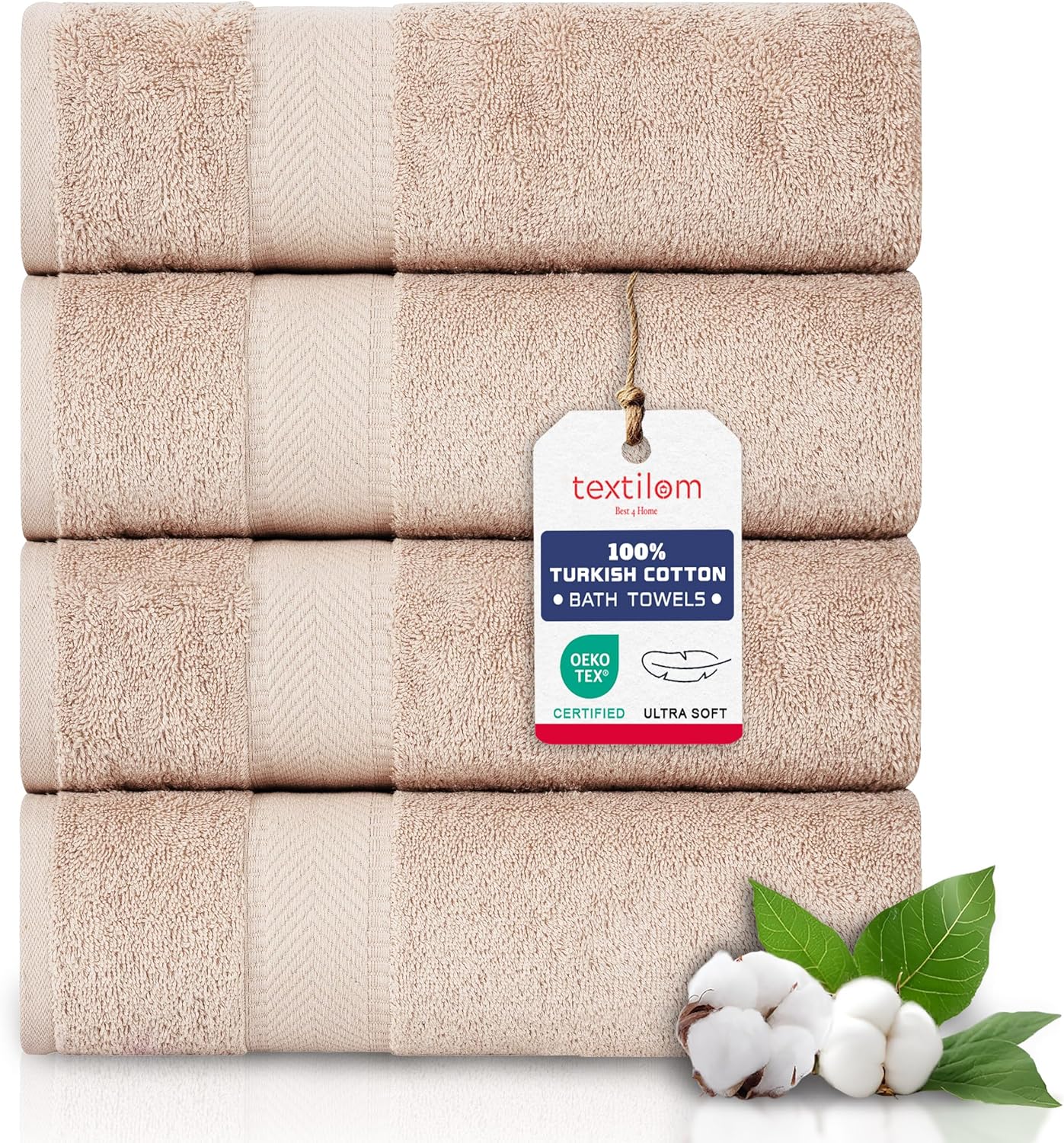 TEXTILOM Turkish Hand Towels for Bathroom – Hotel and Spa Quality & Soft & Absorbent & Quick Dry Bathroom Hand Towels – 100% Cotton Turkish Towel Set of 4 (16 x 28 inches) - Beige