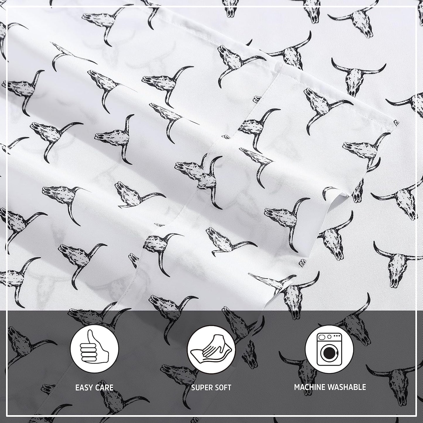 Wrangler - Full Bed Sheets, Ultra-Soft & Lightweight Bedding with Matching Pillowcases, Lightweight Bed Set for All Season Comfort, Oeko-Tex Certified (Steer Skulls Black)