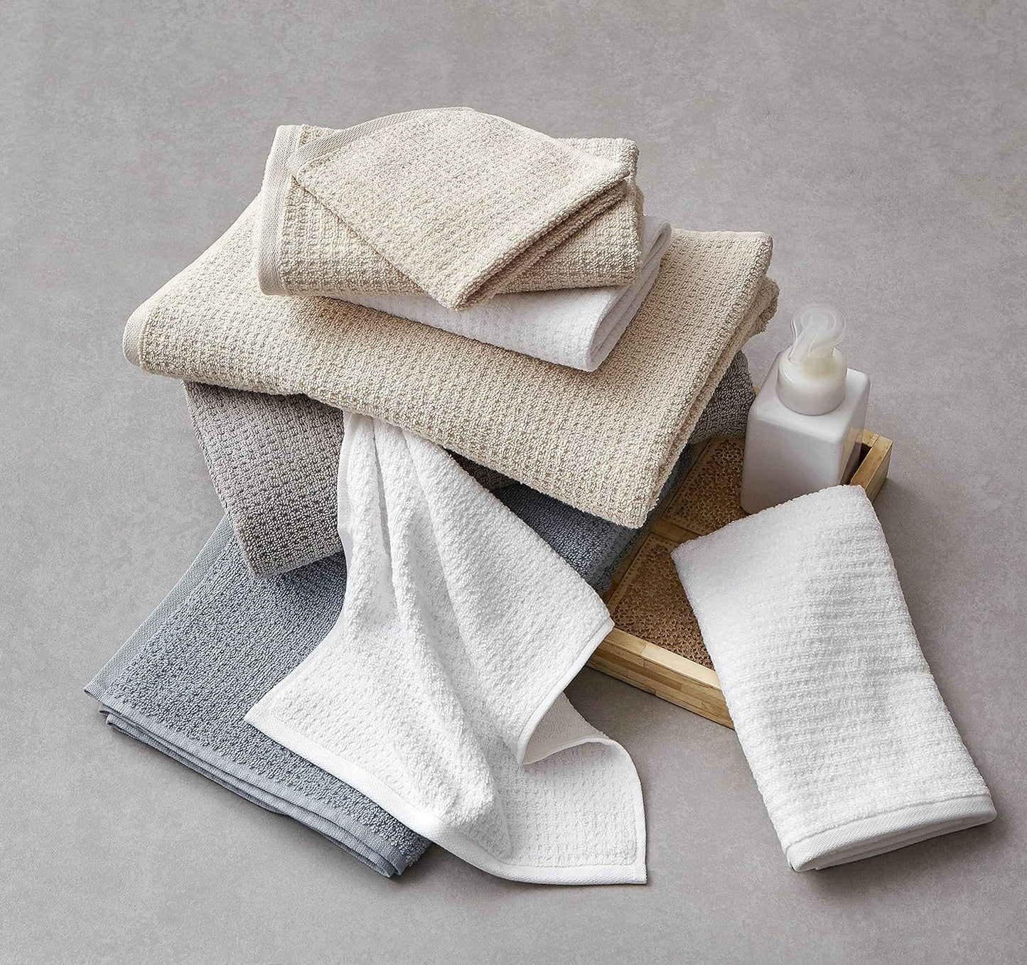 Nautica - Bath Towels, 100% Soft & Absorbent Cotton with Waffle Texture, Highly Absorbent & Quick Dry, Medium Weight Bathroom Towels (Oasis Beige, 8 Piece) (Pack of 6)