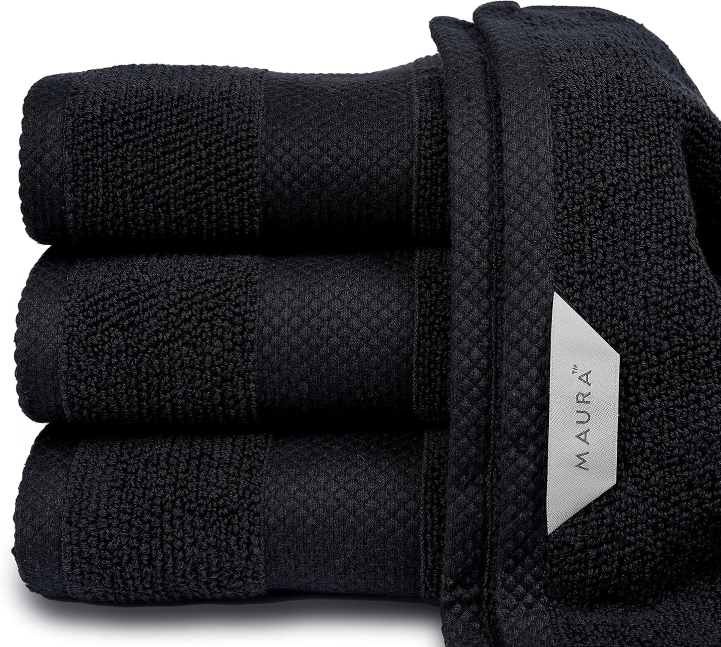 MAURA Premium Washcloths Set 100% Cotton. 4 Piece Ultra Absorbent Quick Dry Soft Terry Wash Clothes for Bathroom, Hotel and Spa Quality, Black