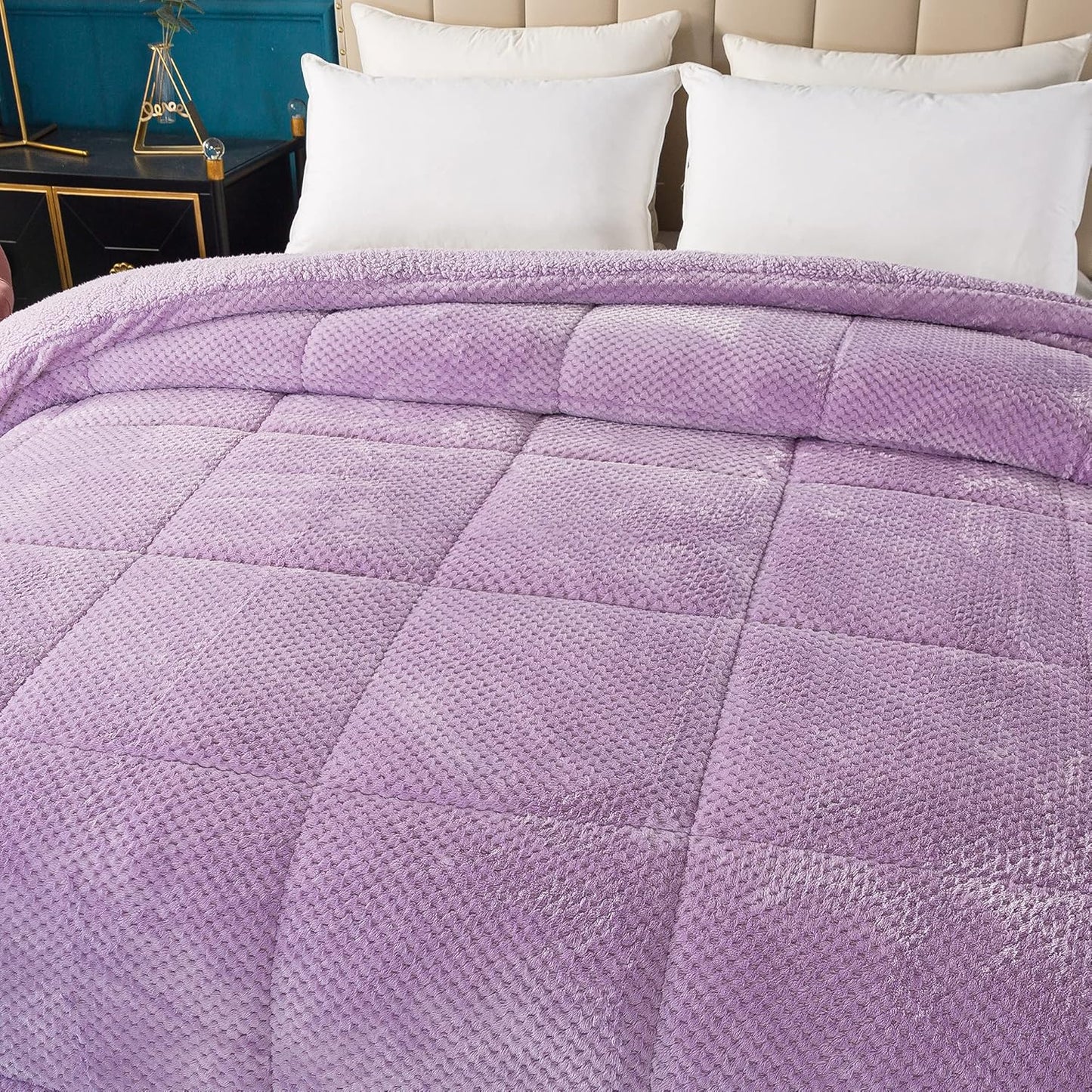 KASENTEX Super Ultra Soft Luxury Plush Sherpa Comforter, Cozy Reversible Faux Fur Machine Washable Bedding, Purple, King Size