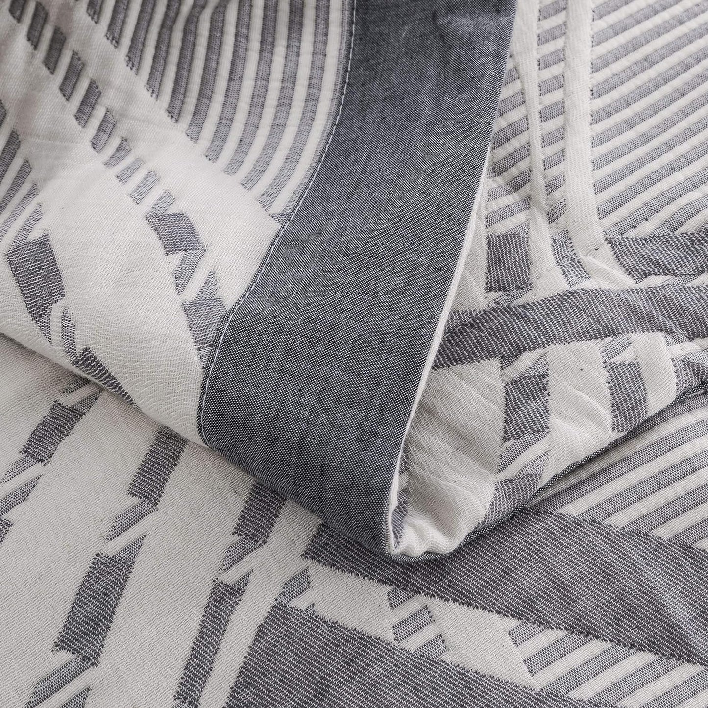 NTBAY 3 Layers Cotton Muslin 68x92 Twin Bed Blanket, Super Soft Breathable Thermal Yarn Dyed Quilt for Adults, Perfect Lightweight Blanket for Couch Sofa Bed All Seasons, Grey Wave