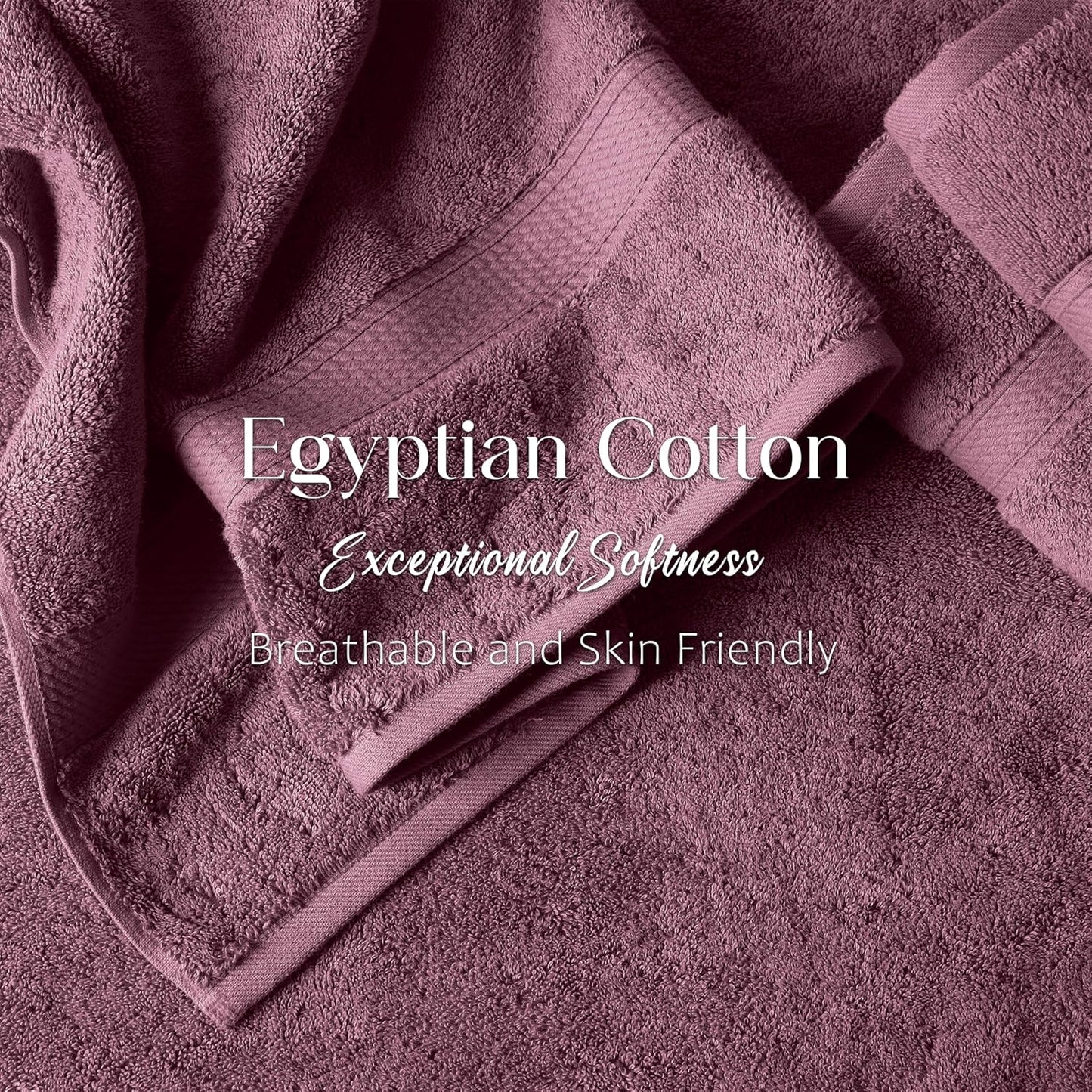Superior Egyptian Cotton Pile Bath Towel Set of 2, Ultra Soft Luxury Towels, Thick Plush Essentials, Absorbent Heavyweight, Guest Bath, Hotel, Spa, Home Bathroom, Shower Basics, Plum
