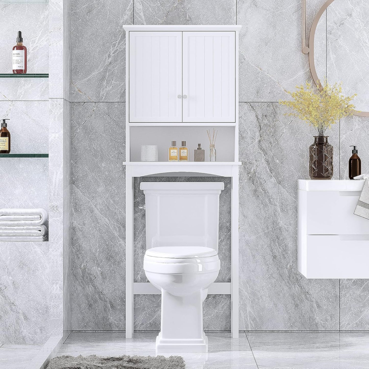 UTEX Over The Toilet Storage Cabinet, Bathroom Above Toilet Cabinet Organizer with Adjustable Shelves, White