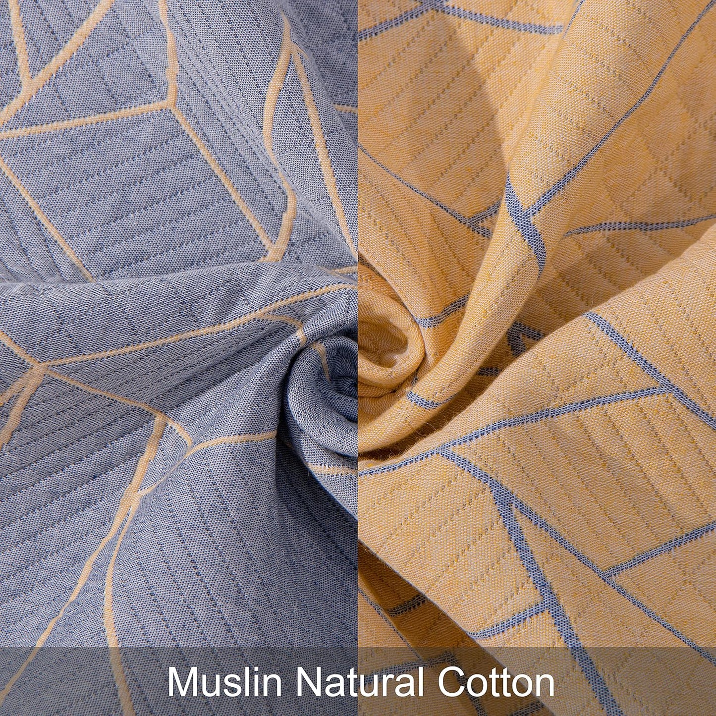 NTBAY 3 Layers Cotton Muslin 88x92 Queen Bed Blanket, Super Soft Breathable Thermal Yarn Dyed Quilt for Adults, Perfect Lightweight Blanket for Couch Sofa Bed All Seasons, Yellow Triangle