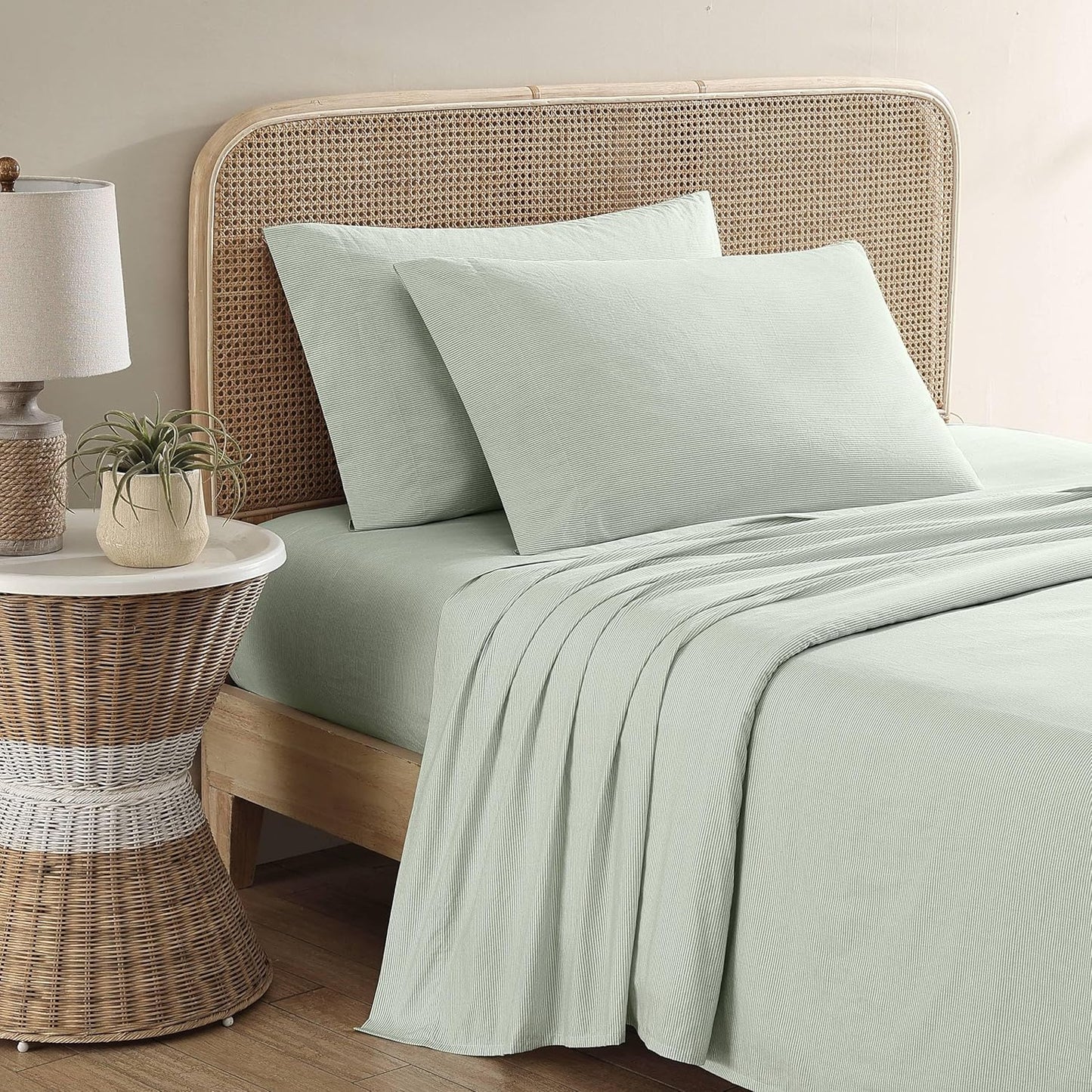 Tommy Bahama - Queen Sheets, Washed Percale Cotton Bedding Set, Soft & Breathable Bedroom Decor with Deep Pockets (Island Cays Stripe Green, Queen)