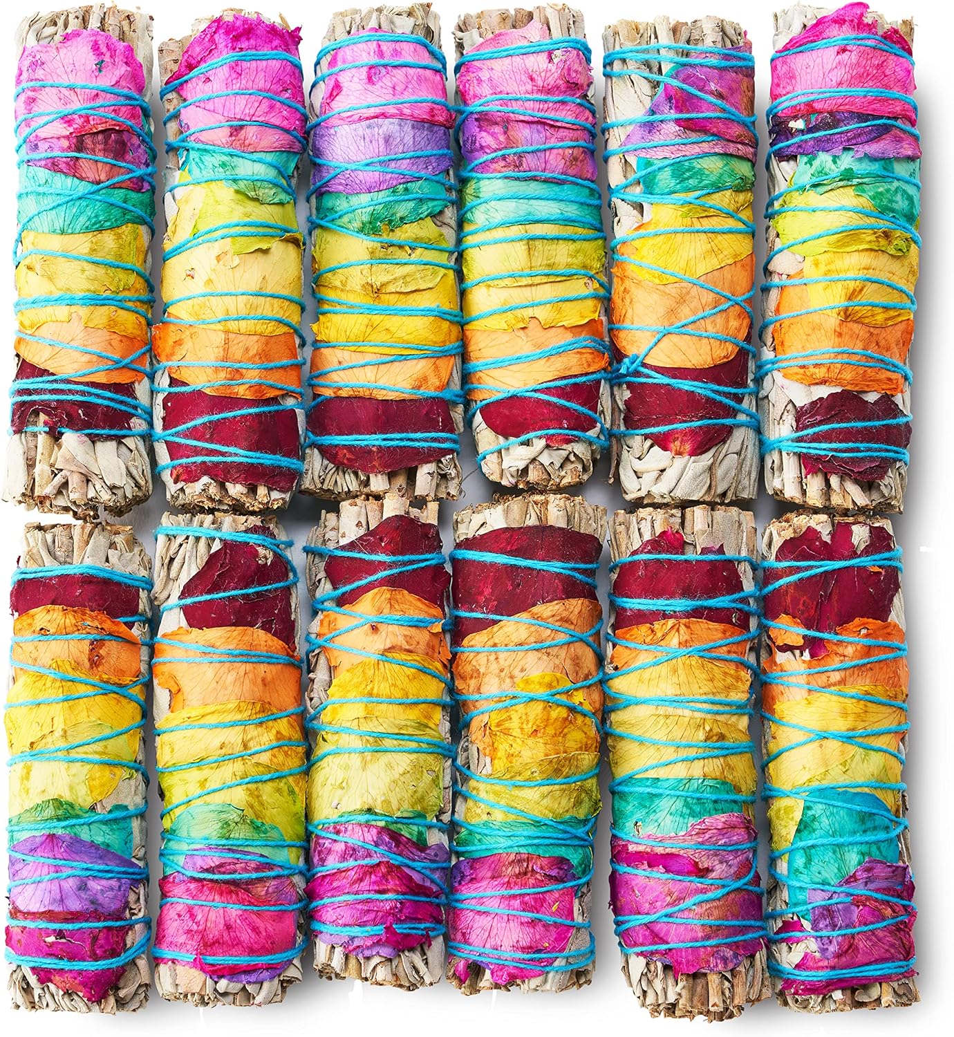 JL Local Chakra Sage Smudge Sticks 4 Inch | Natural Flower White Sage Smudging Wands | Bulk Quantities for Home Cleansing, Meditation, & Smudging Rituals | Sustainably Sourced California White Sage