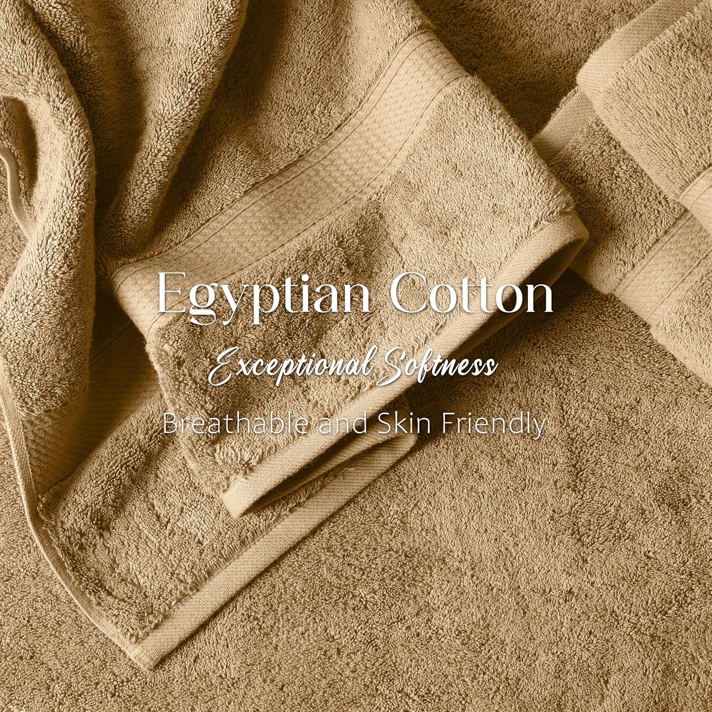 Superior Egyptian Cotton Pile Bath Towel Set of 2, Ultra Soft Luxury Towels, Thick Plush Essentials, Absorbent Heavyweight, Guest Bath, Hotel, Spa, Home Bathroom, Shower Basics, Toast