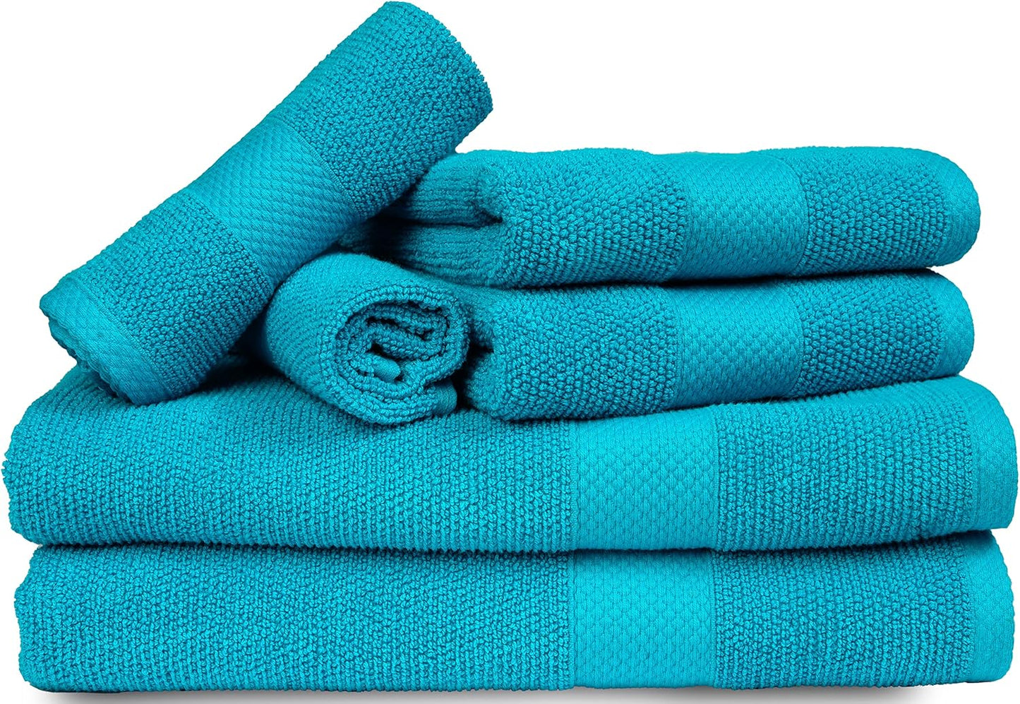 MAURA Premium Bath Towel Set 100% Cotton. 6 Piece Ultra Absorbent Quick Dry Soft Terry Bath Towels for Bathroom, Hotel and Spa Quality, Turquoise
