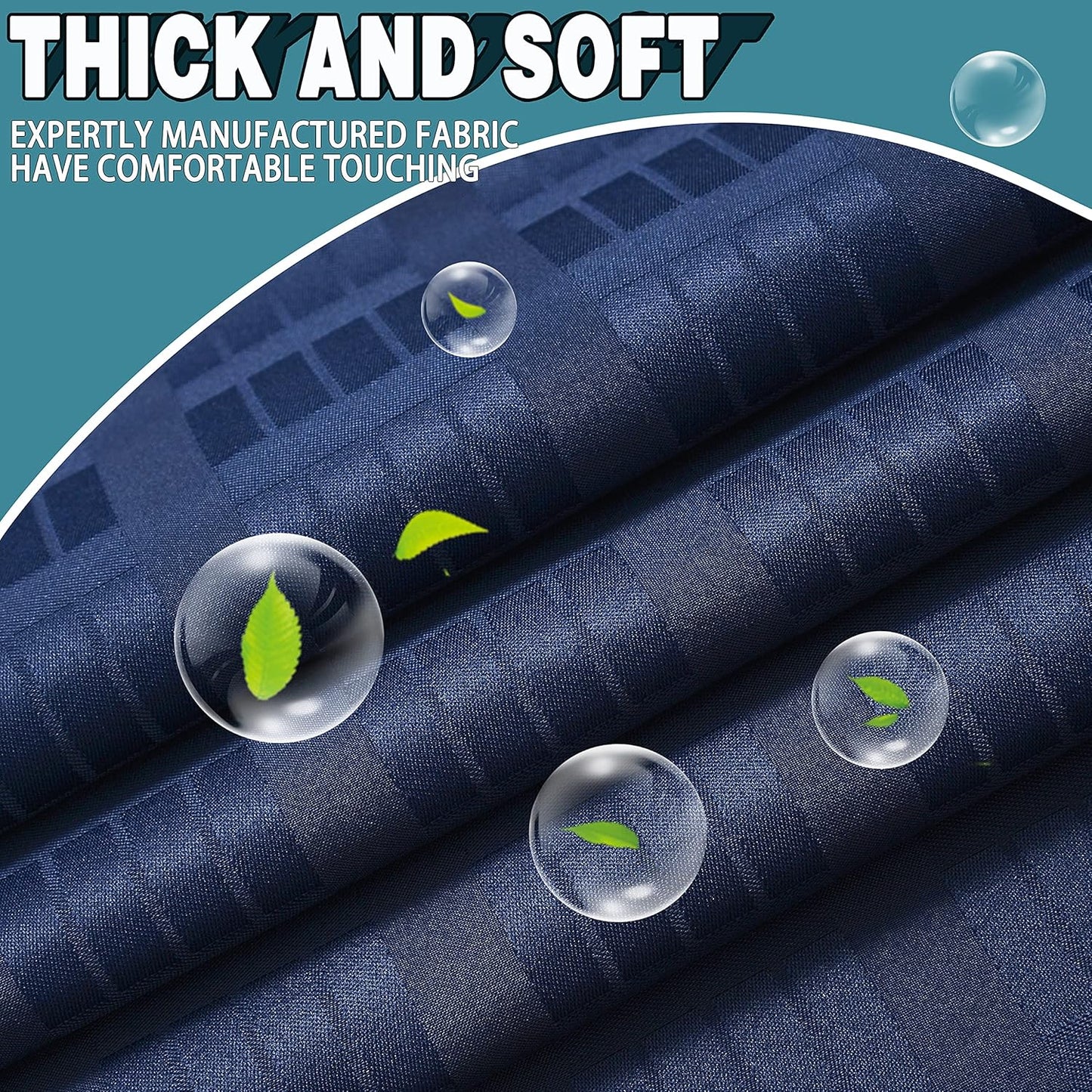 Conbo Mio Stall No Hook Shower Curtain with Snap in Liner Set, Hotel Luxury Navy Blue Shower Curtains for Bathroom with See Through Top Window, Waterproof, Washable 54W x 74H