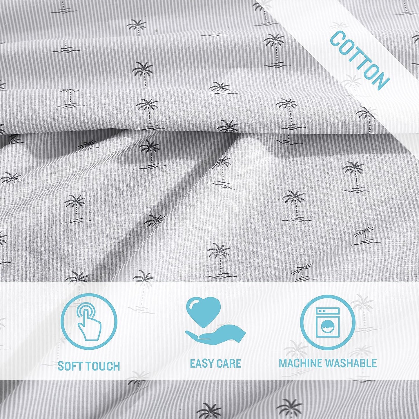 Tommy Bahama - Queen Sheet Set, Cotton Percale Bedding Set, Crisp & Cool, Stylish Bedding Set (Kew Palms Grey, Queen)