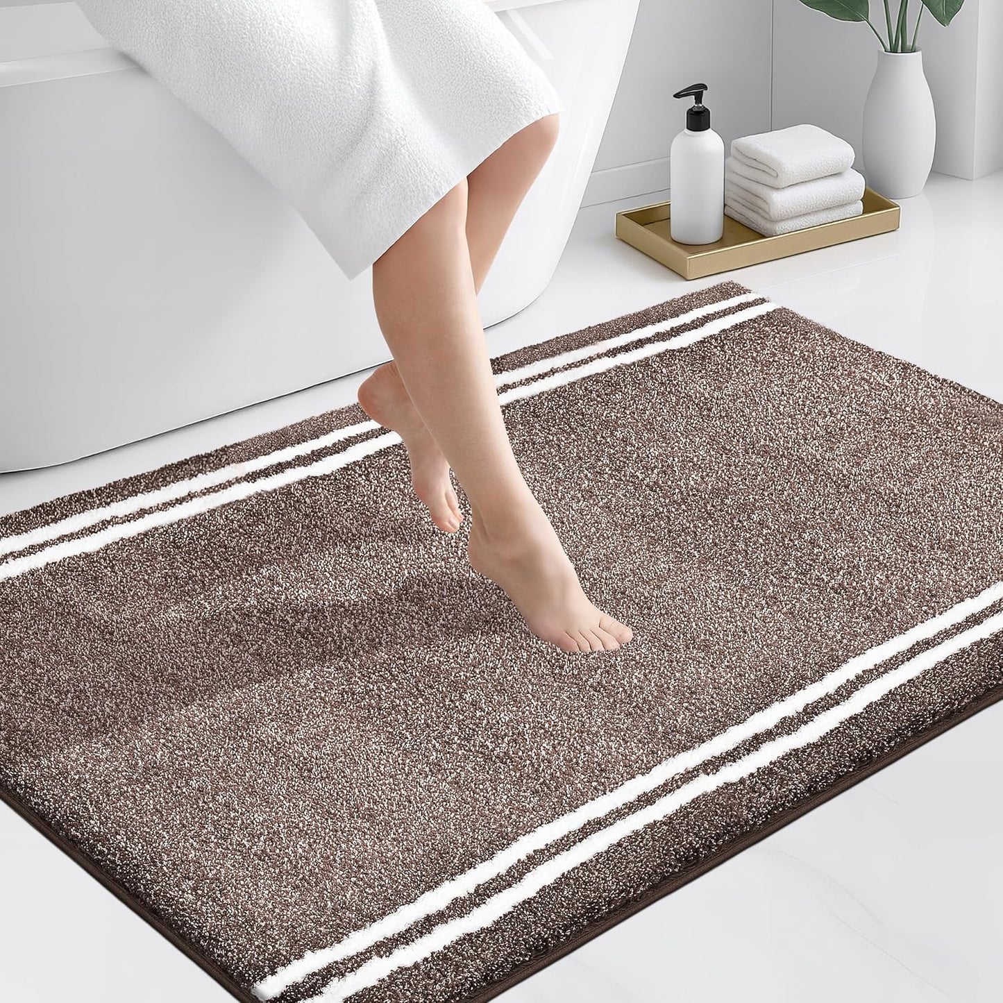 PURRUGS Bathroom Rug Non-Slip Machine Washable 30" x 46", Super Absorbent and Quick Dry Shaggy Microfiber Bath Mat, Extra Soft and Plush Bath Rug for Bathtub, Shower and Sink, Brown