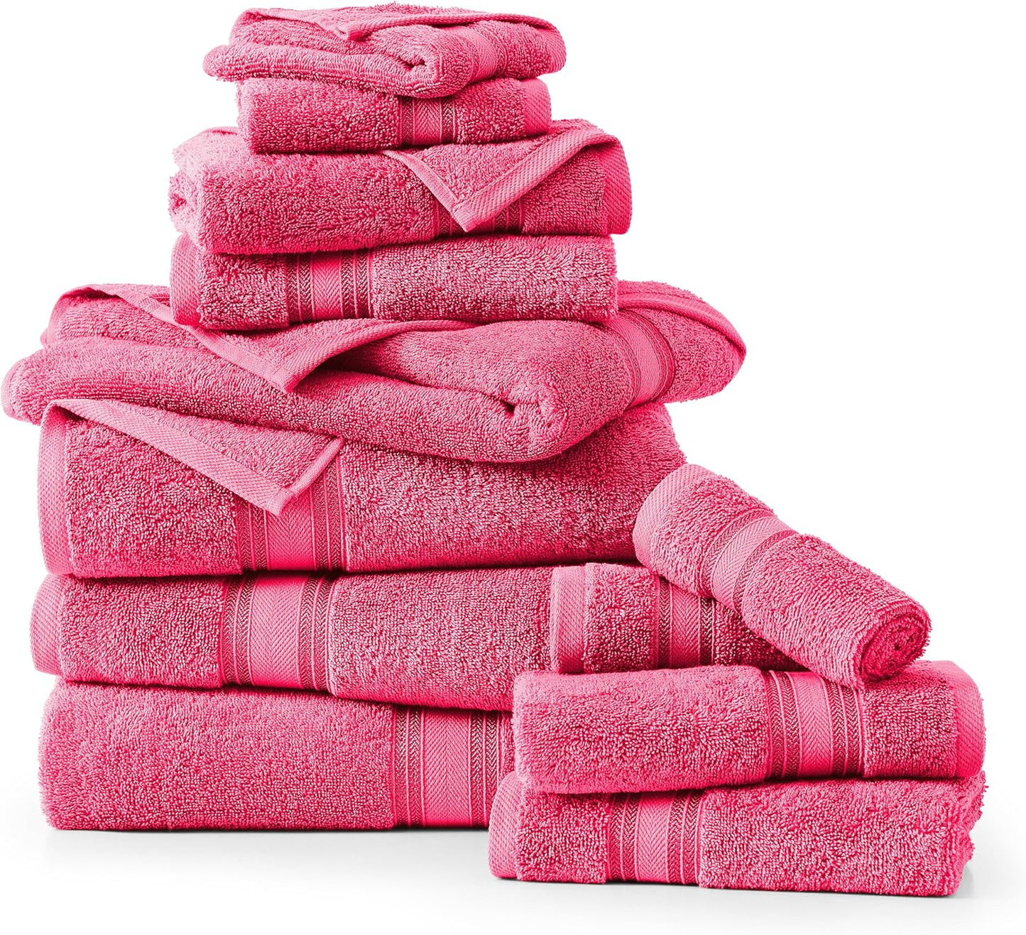 LANE LINEN 12 Pc Bath Towels Set – Ultra Soft 100% Mercerized Cotton, 4 Bath, 4 Hand Towel & 4 Wash Cloth, Zero Twist, Quick-Dry, Long-Lasting Comfort & Hotel Quality, Machine Washable – Fuchsia