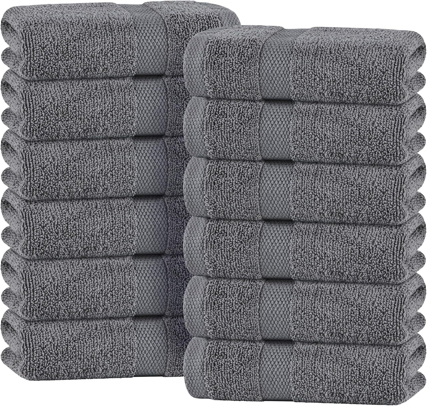 White Classic Wealuxe Grey Hand Towels for Bathroom 12 Pack, Cotton Hand Towel Bulk for Gym, Spa and Salon, Soft Extra Absorbent Quick Dry 16x27 Inch
