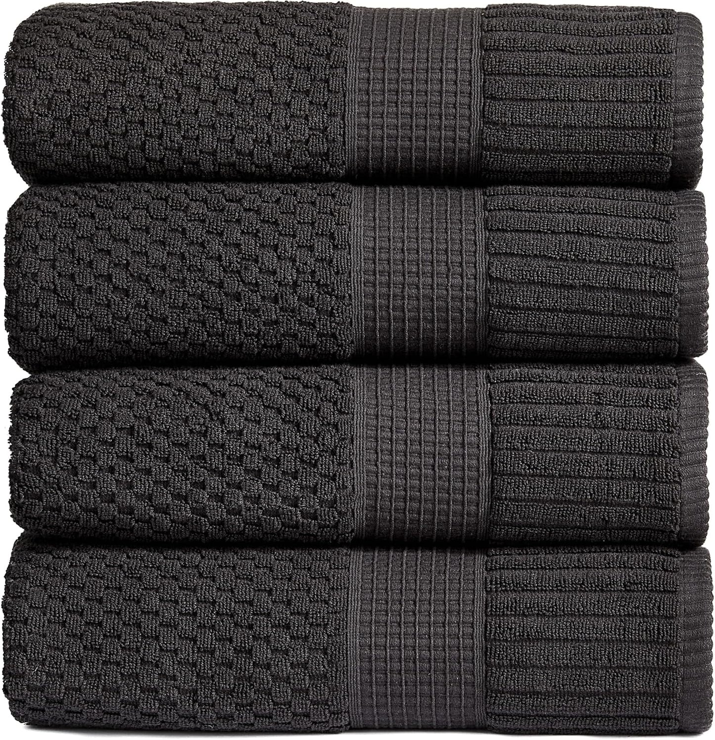 NY Loft Bath Towel 4 Pack, 100% Cotton, Super Soft & Absorbent, Quick-Dry, Textured, Durable, Premium Thick, 30" x 52", Black