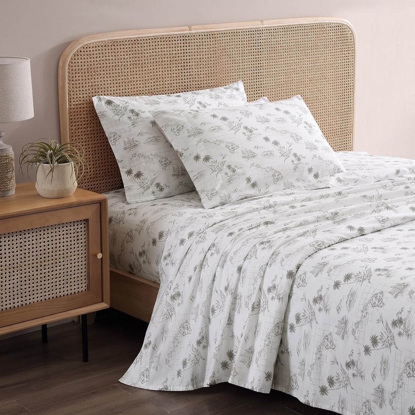 Tommy Bahama - Queen Sheets, Cotton Percale Bedding Set, Crisp & Cool, Stylish Bedding Set (Vintage Map Brown, Queen)