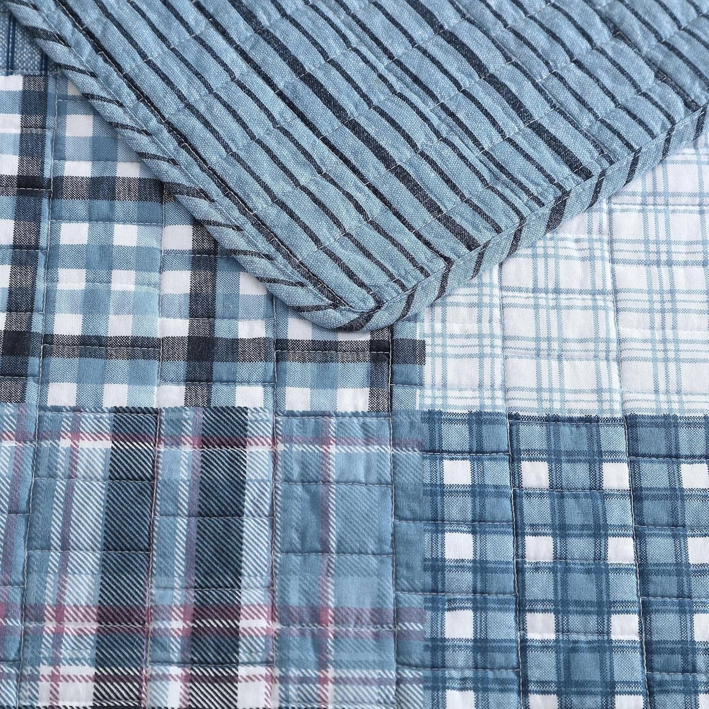 Eddie Bauer - Queen Quilt Set, Reversible Cotton Bedding with Matching Shams, Patchwork Plaid Bedding Set (Hawthorne Blue, Queen)