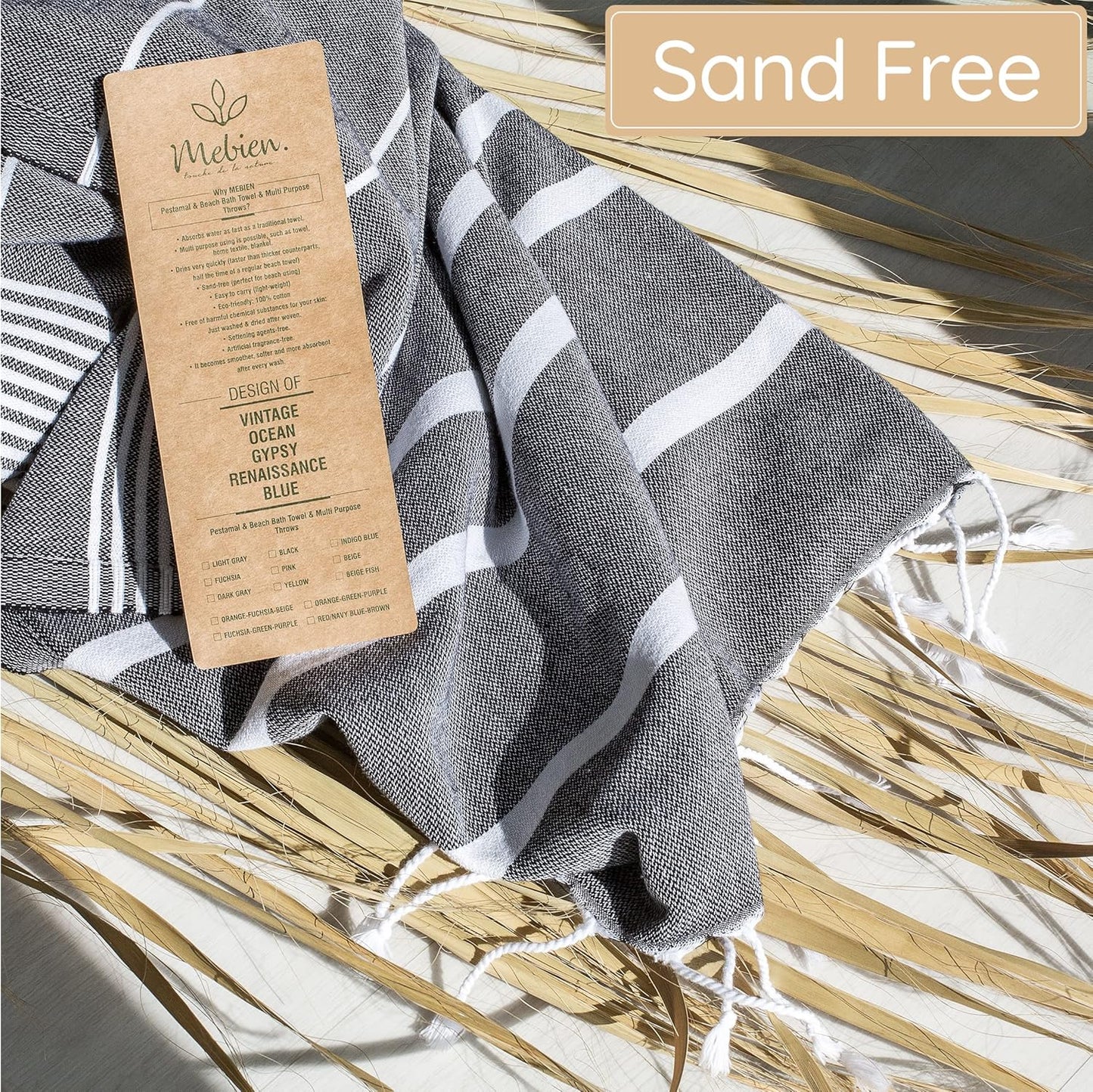 Premium Turkish Beach Towel – 100% Cotton, Quick Dry, Sand Free, Oversized Quick Dry Towel 35”x 67” – Ideal for Travel, Pool, and Beach Blanket – Black Color
