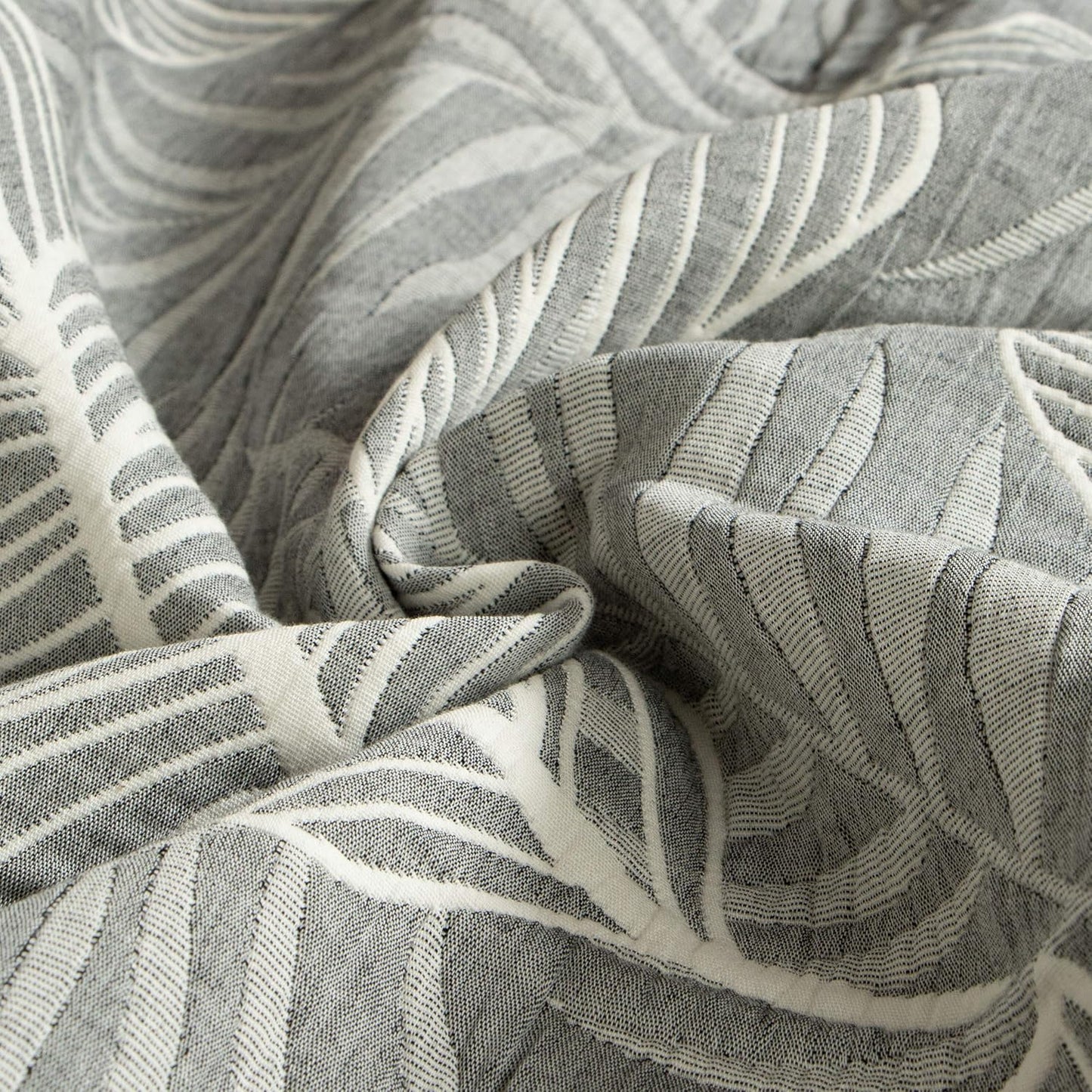 NTBAY 3 Layers Cotton Muslin 68x92 Twin Bed Blanket, Super Soft Breathable Thermal Yarn Dyed Quilt for Adults, Perfect Lightweight Blanket for Couch Sofa Bed All Seasons, Dark Grey Leaf