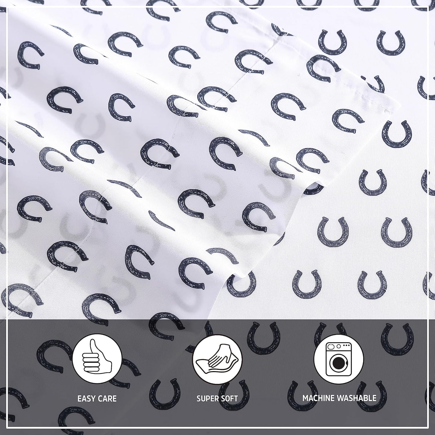 Wrangler - Queen Bed Sheets, Ultra-Soft & Lightweight Bedding with Matching Pillowcases, Lightweight Bed Set for All Season Comfort, Oeko-Tex Certified (Horseshoe Dots Navy)