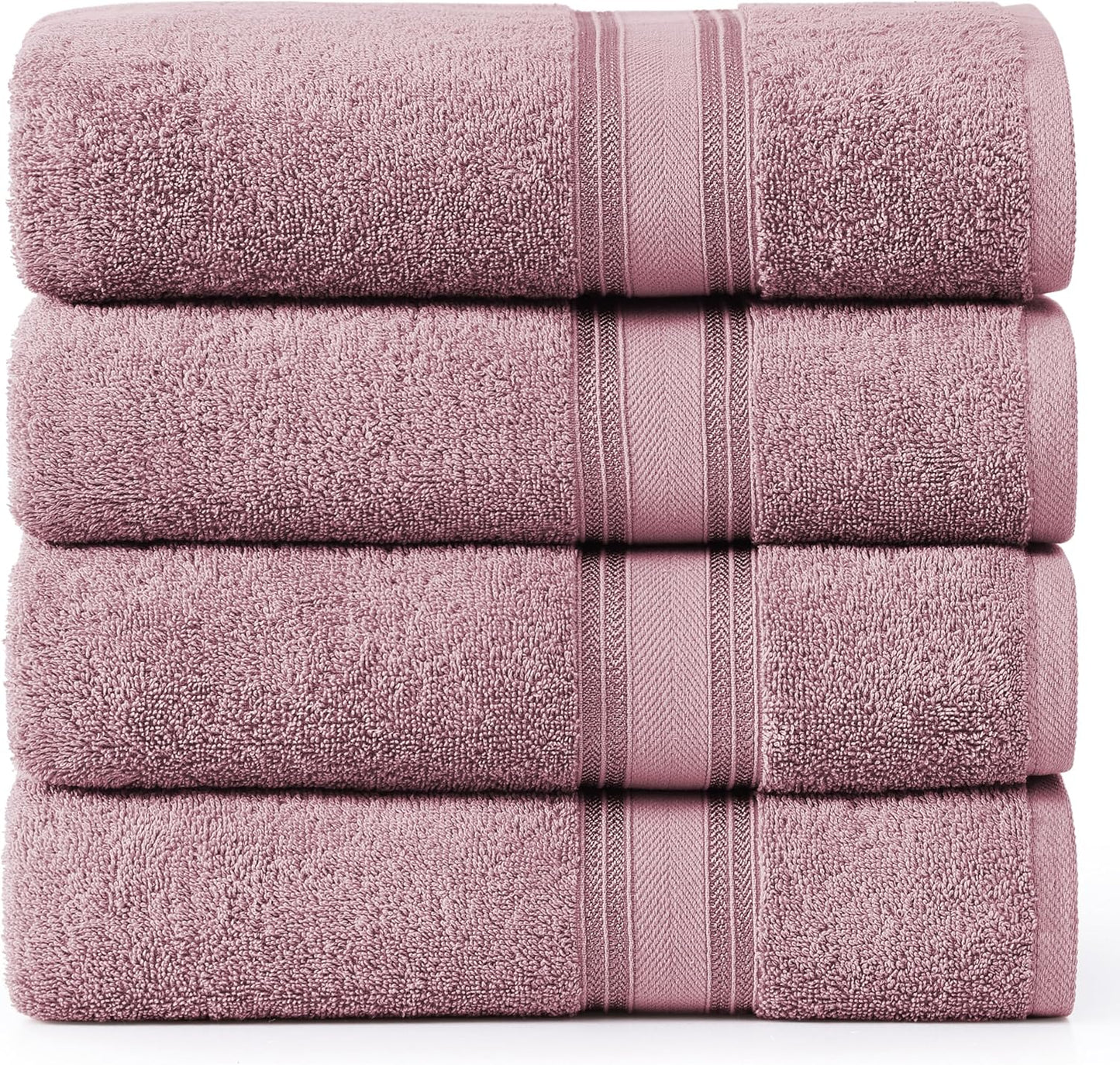 LANE LINEN 100% Cotton Large Bath Towels Set of 4 (28"x54") - Zero Twist, Mercerized Cotton Bathroom Towel 4 Pack - Quick Dry, Soft & Absorbent Large Towels Set - Oeko Tex Certified - Wishful Mauve