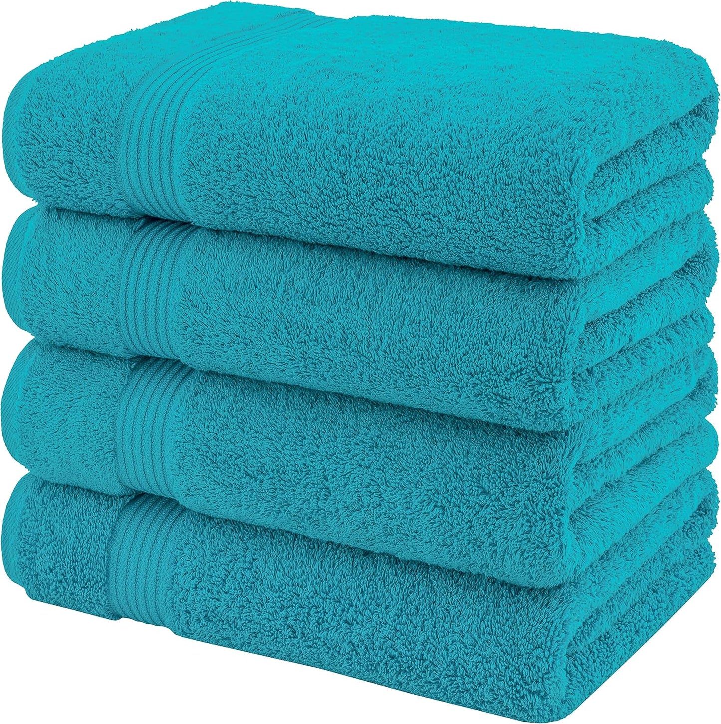 American Veteran Towel, 100% Cotton Turkish Bath Towels for Bathroom 4 Pack, 27x54 Extra Large Premium Soft Drying Bathroom Towels, Aqua Blue