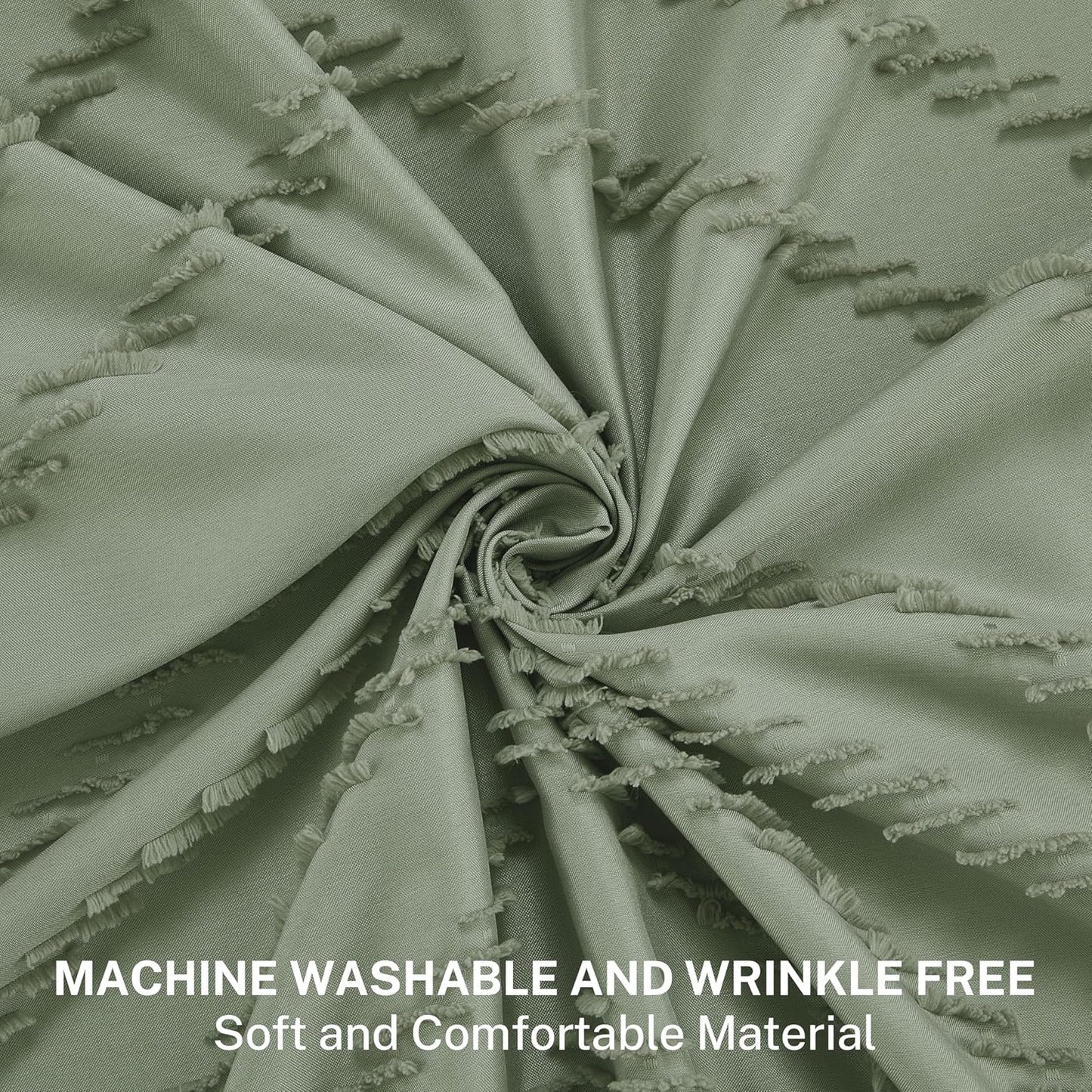 Extra Long Sage Green Boho Shower Curtain with Tassel, Woven Fabric 84 in Shower Curtain, Tufted Chevron Striped, 72 x 84, Modern Chic Textured Minimalist Bathroom Shower