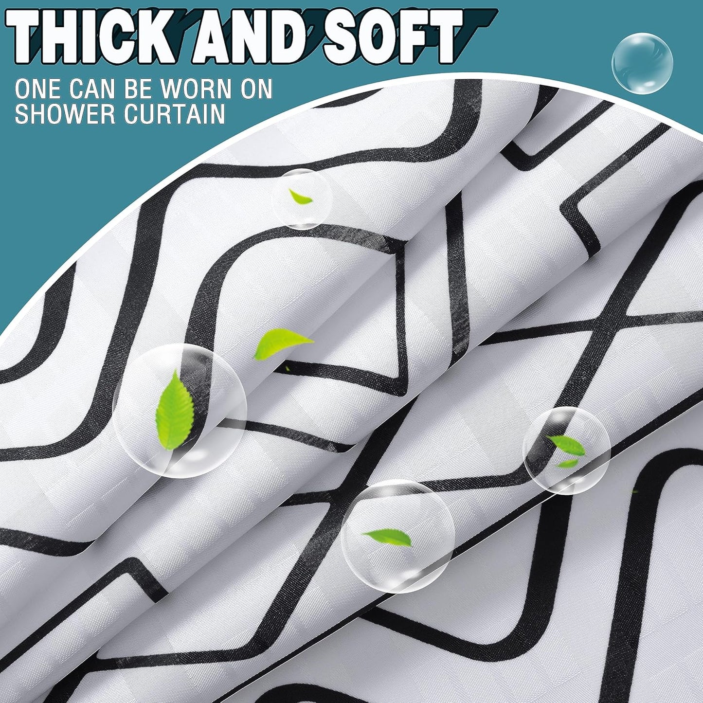 Conbo Mio Extra Long No Hook Boho Shower Curtain with Snap in Liner Set, Hotel Luxury White Shower Curtains for Bathroom with See Through Top Window, Waterproof, Washable 71W x 84H