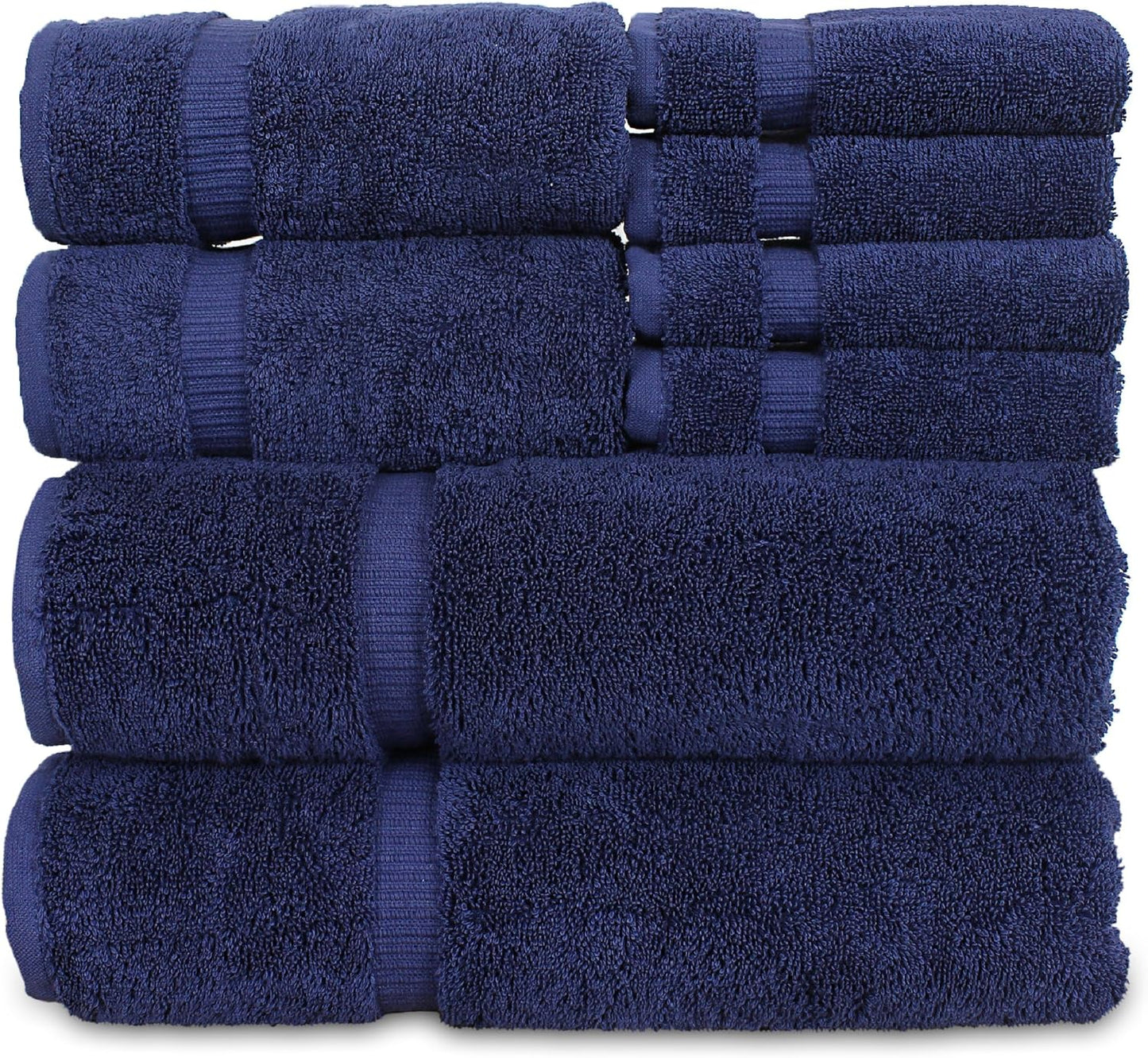 Luxury Hotel & Spa Quality, Highly Absorbent 100% Turkish Cotton, 750+ GSM, Eco Friendly Towel, Bathroom and Kitchen Dobby Border Towels, 2 Bath Towel, 2 Hand Towel, 4 Washcloths (8 Piece, Navy)