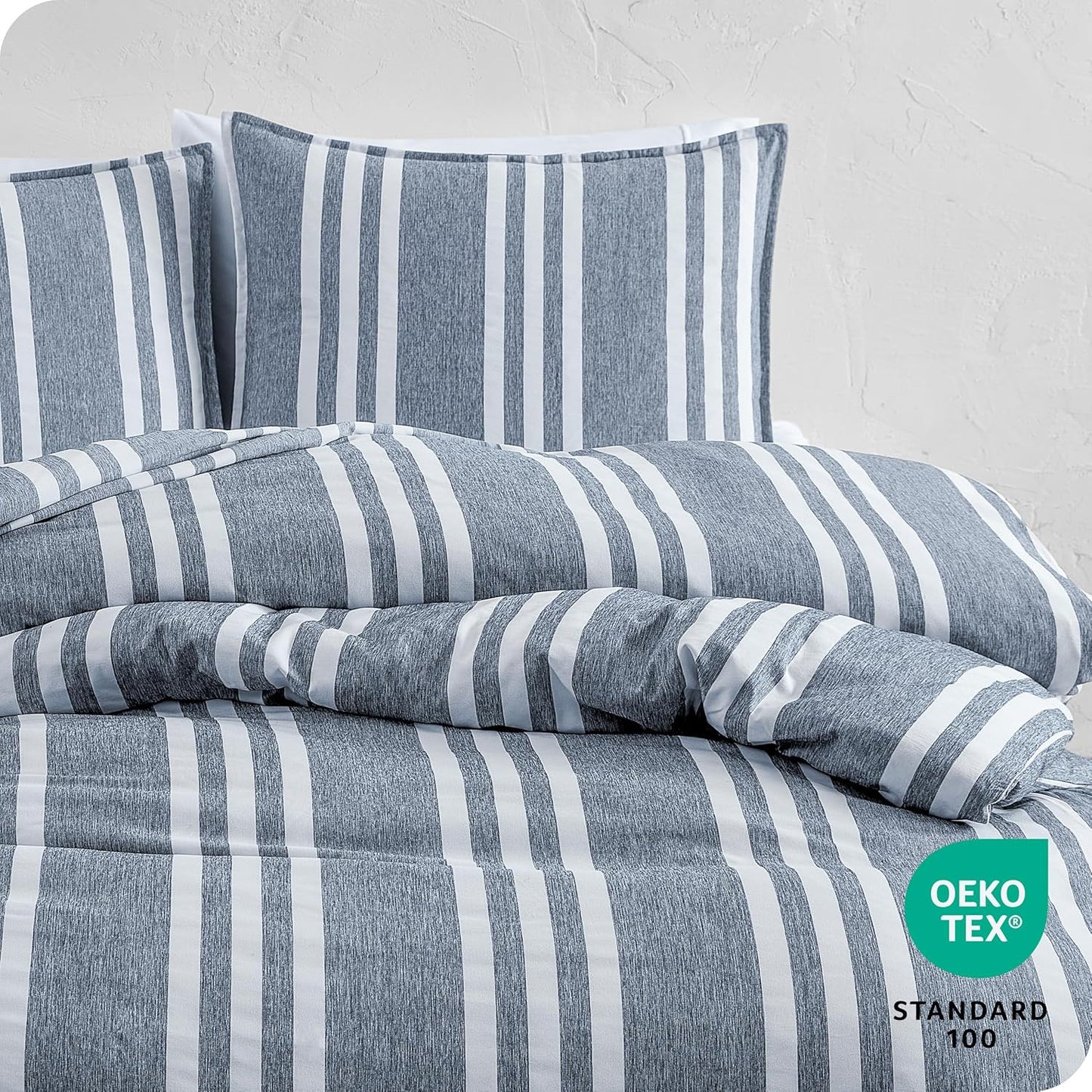 Bare Home Bedding Duvet Cover Extra Long Size - Premium 1800 Super Soft Collection - Lightweight - Soft Textured Duvet Cover (Twin/Twin XL, Stripe - Heathered Midnight Blue)