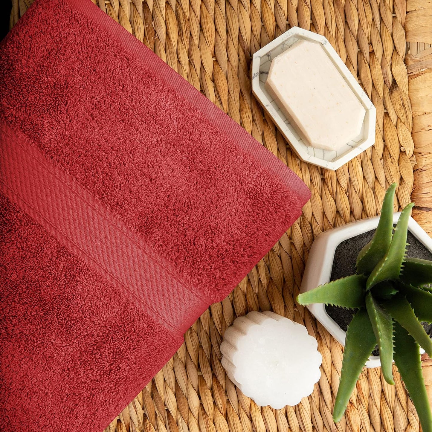 Superior Egyptian Cotton Pile 10 Piece Towel Set, Includes 2 Bath, 4 Hand, 4 Face Towels/Washcloths, Ultra Soft Luxury Towels, Thick Plush Essentials, Guest Bath, Spa, Hotel Bathroom, Red