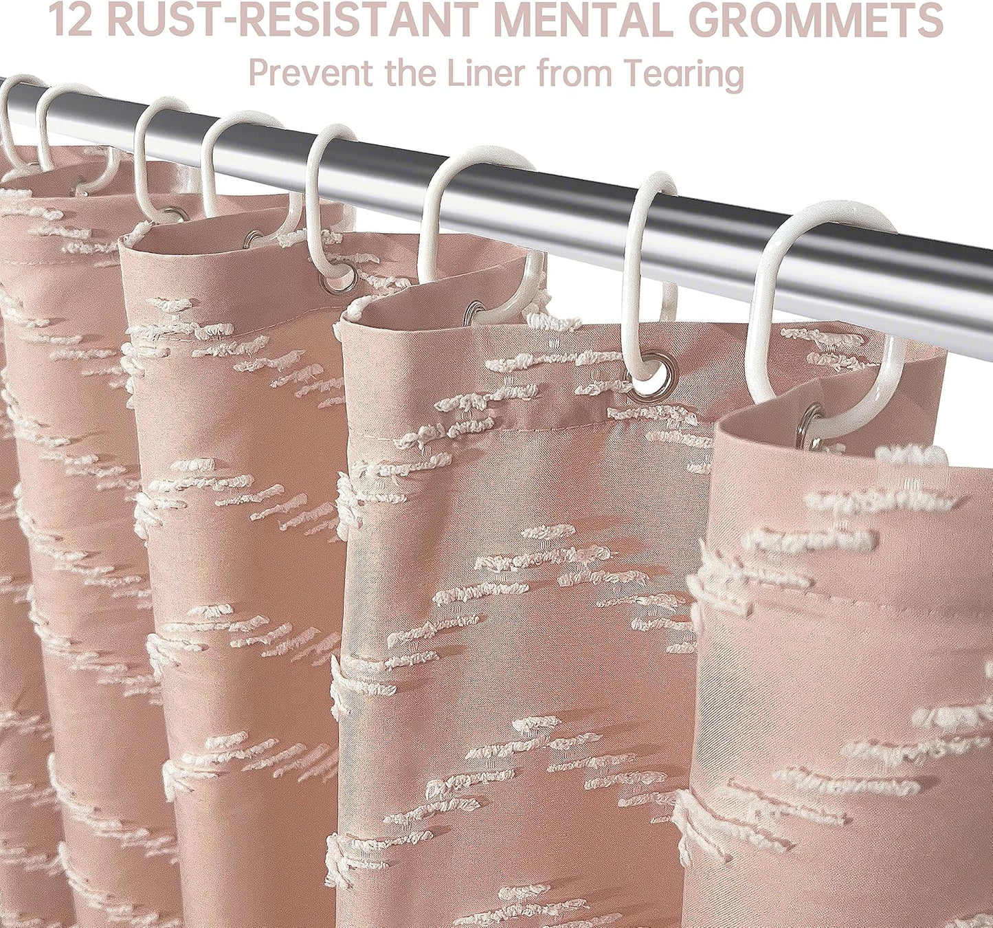Small Stall Boho Pink Shower Curtain Woven Fabric 36 x 72 Half Size Tufted Chevron Striped Textured Modern Farmhouse Minimalist Shower Curtain for Bathroom