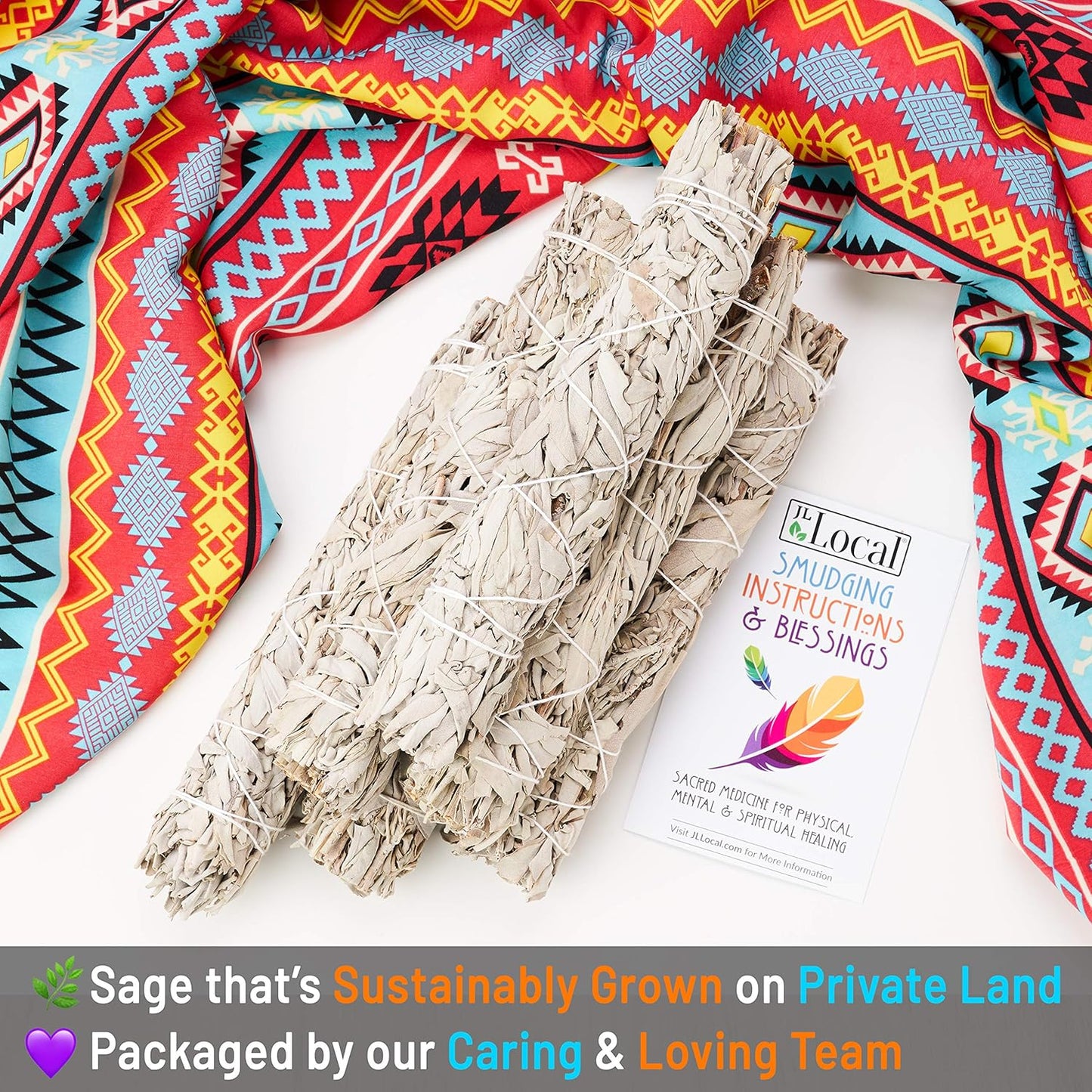 JL Local Wanderlust 9” White Sage Smudge Stick - Extra Large Smudging Wand Incense Stick for Cleansing, Purifying, Healing, Meditation, Yoga, Blessing (6 Pack)