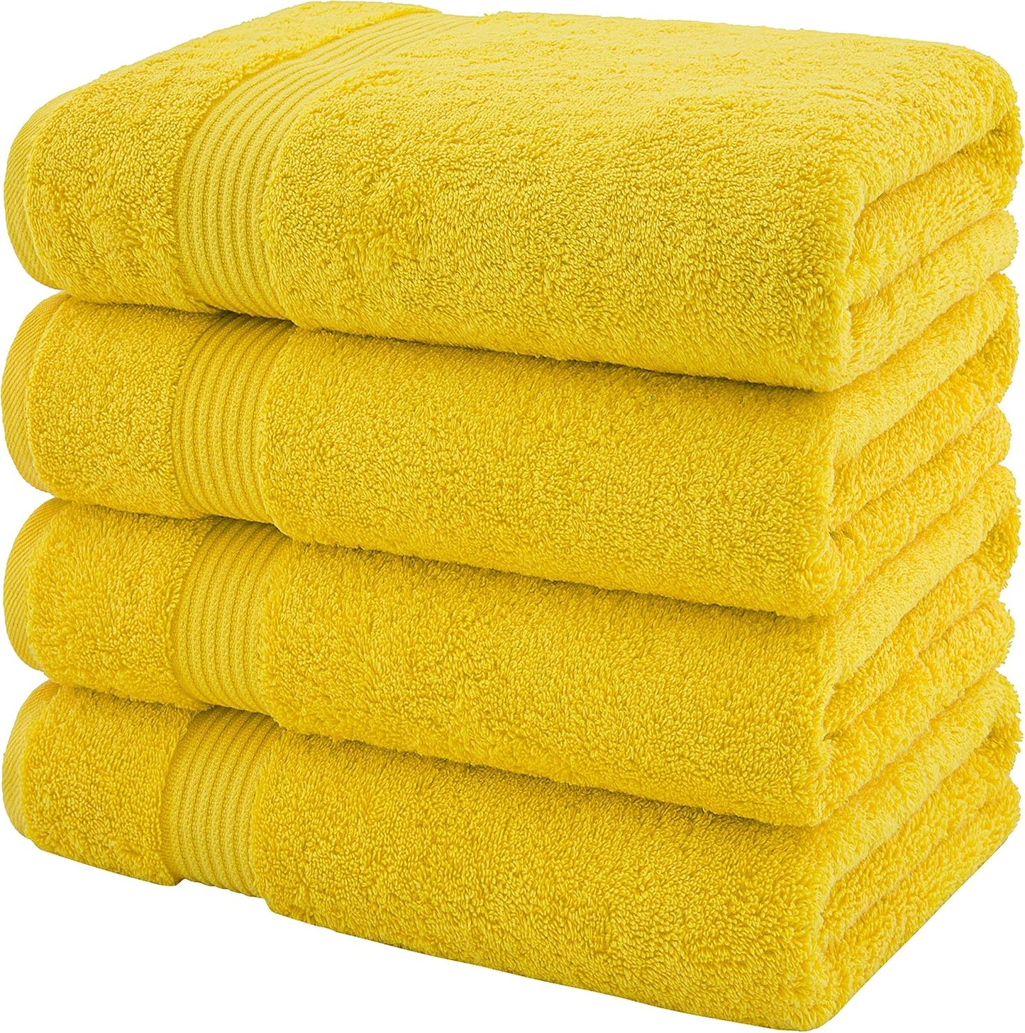 American Veteran Towel, 100% Cotton Turkish Bath Towels for Bathroom 4 Pack, 27x54 Extra Large Premium Soft Drying Bathroom Towels, Yellow