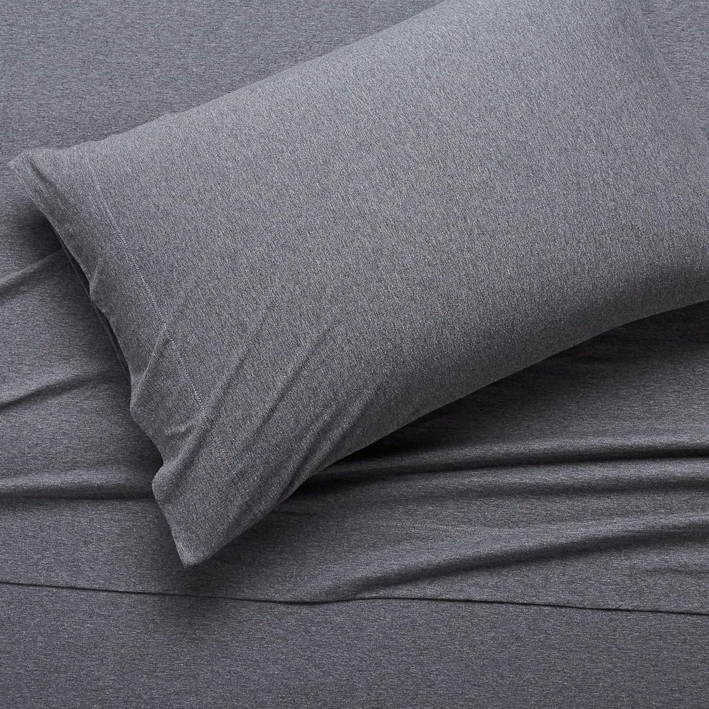 Amazon Basics 3 Piece Bed Sheet Set, 100% Cotton Jersey, Includes Super Soft, Flat and Fitted Sheets, Pillowcase, Twin, Dark Gray, Solid