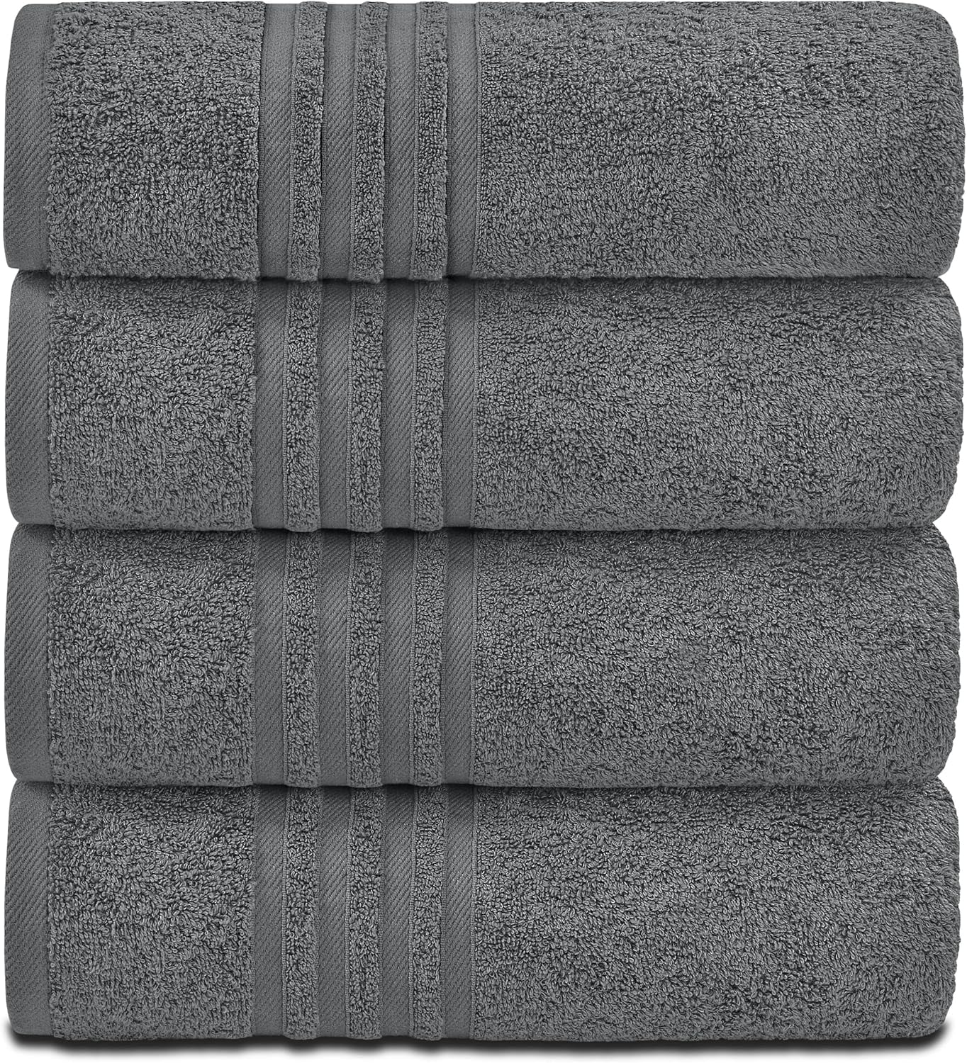 White Classic Wealuxe Grey Bath Towels Set of 4, Cotton Body Towel for Hotel, Gym, Spa, Soft Extra Absorbent Quick Dry Towels for Bathroom 27x54 Inch